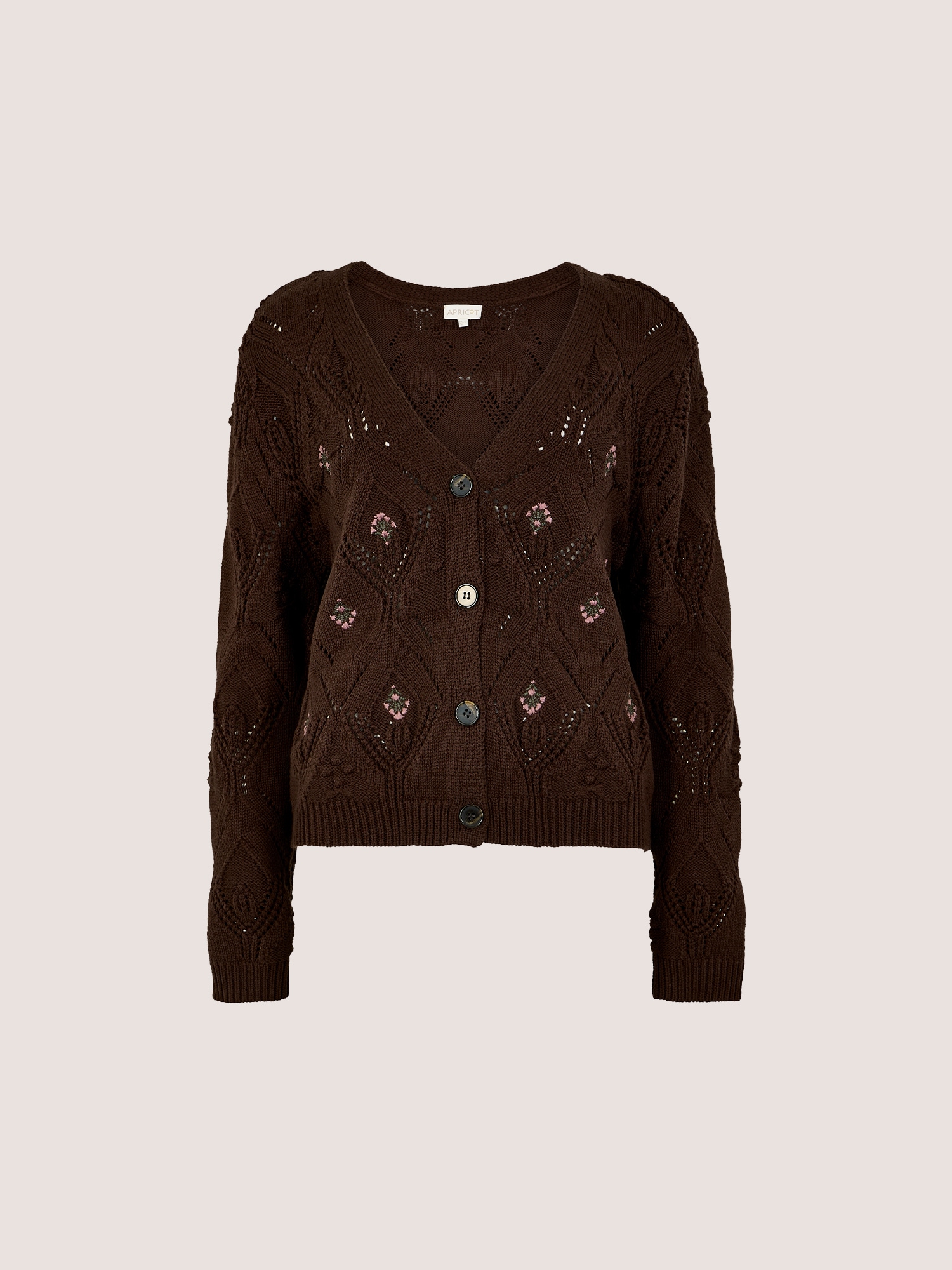 Apricot Cardigan »Pointelle-Strickjacke aus Baumwollmischung« mit Rauten- und Blumenmuster