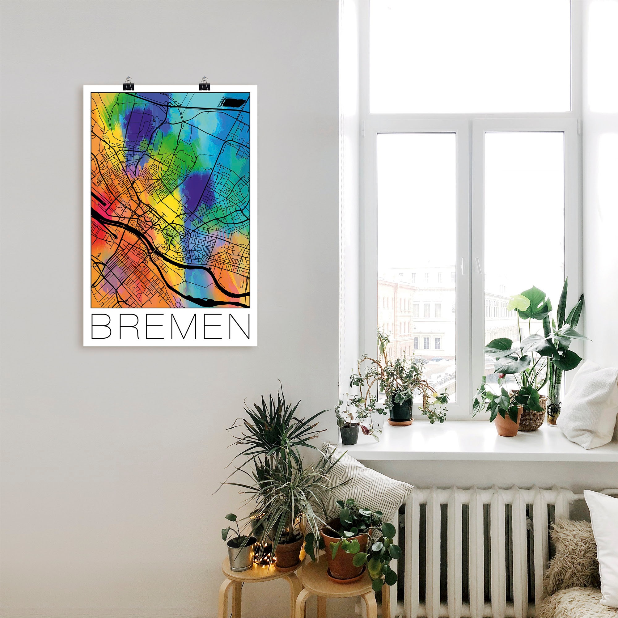 Artland Wandbild »Retro Karte Bremen Deutschland Aquarell«, Deutschland, (1 St.), als Alubild, Leinwandbild, Wandaufkleber oder Poster in versch. Größen