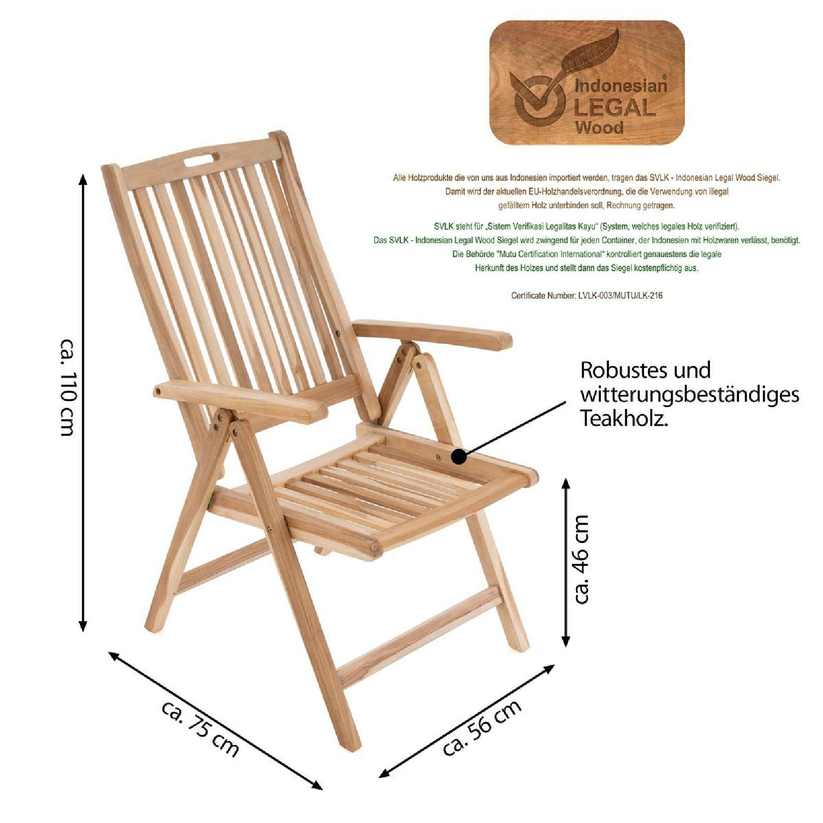 VCM Gartenstuhl »Gartenstuhl Hochlehner Klappstuhl Holz Teak«