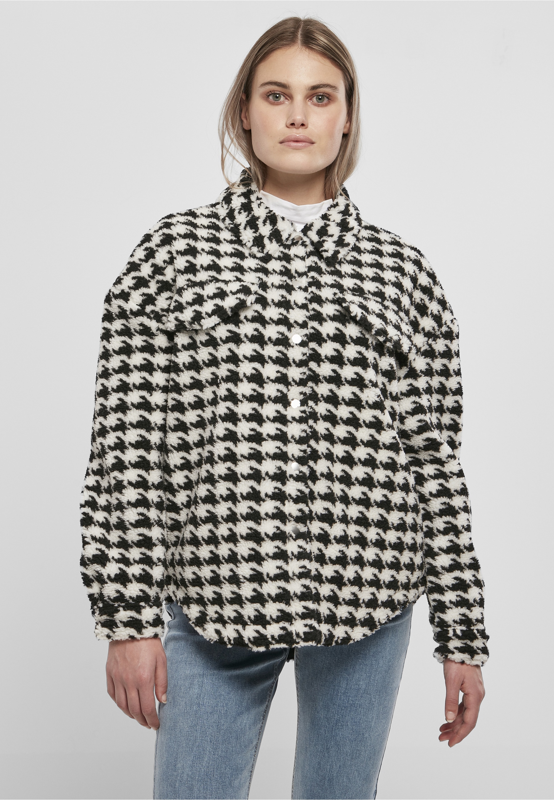 URBAN CLASSICS Langmantel »Urban Classics Damen Ladies AOP Sherpa Overshirt«