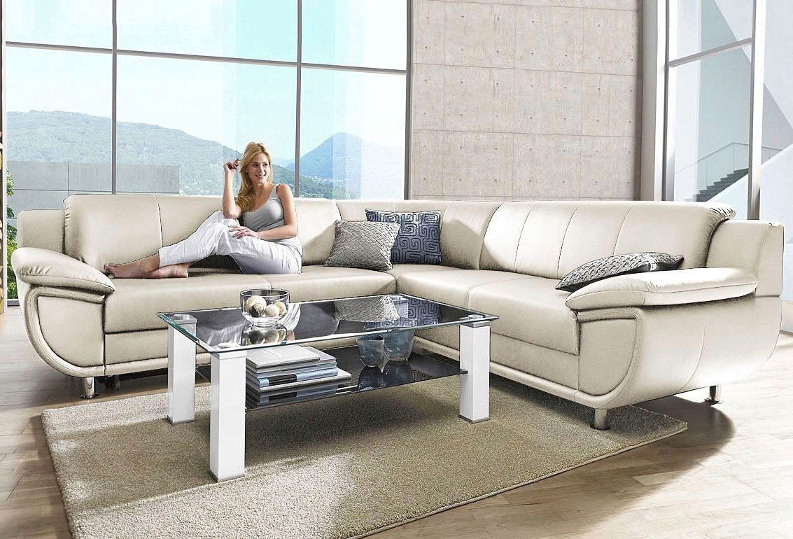 TRENDMANUFAKTUR Ecksofa "Rondo wahlweise mit Schlaffunktion, bequeme Armlehnen" L-Form, wahlw.mit Federkern, Füße chromfarben, Unser Dauertiefpreis