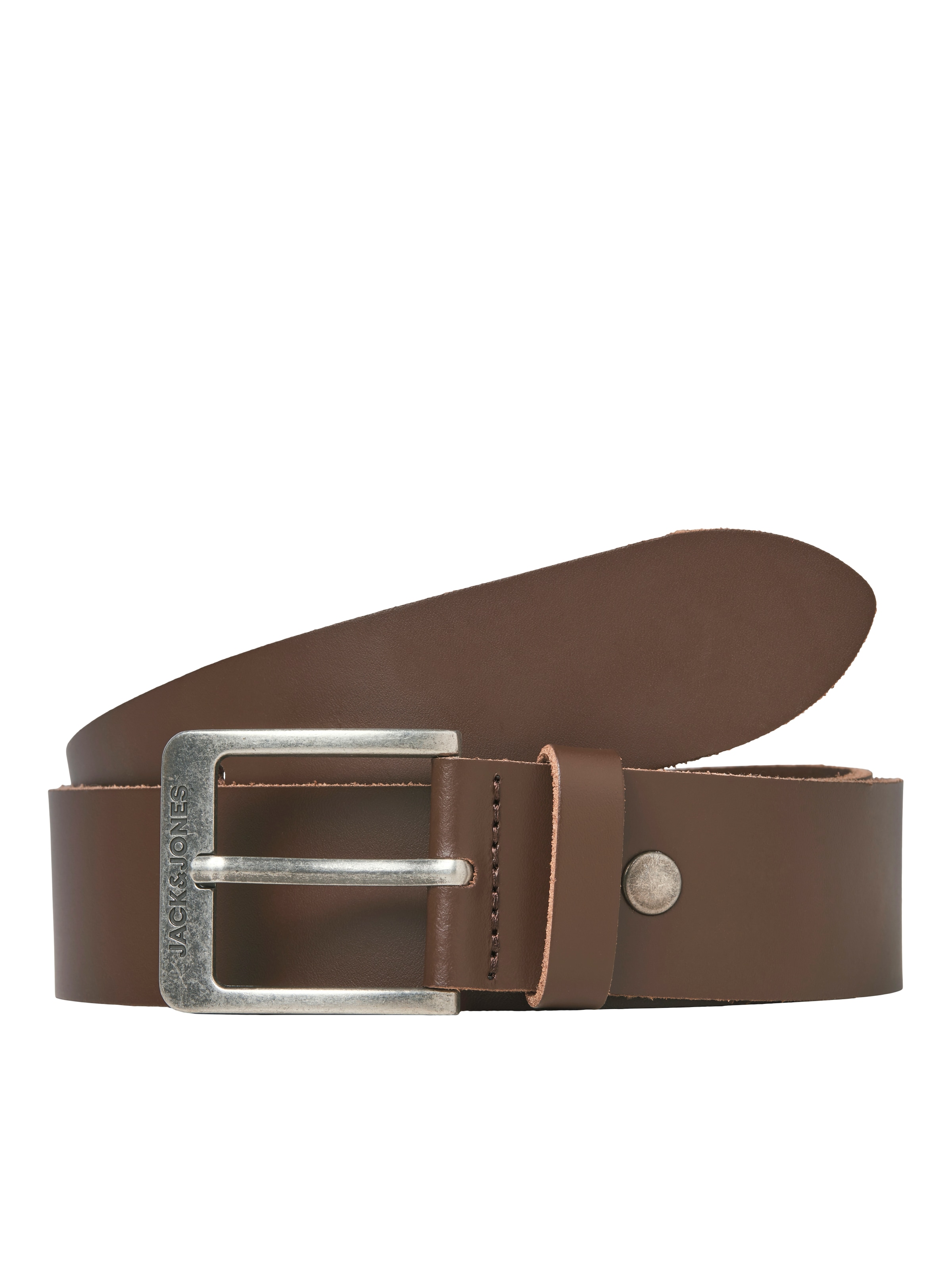 Ledergürtel JACK & JONES "JACBRAGA LEATHER BELT SN", Herren, Gr. 95, braun stone, Leder, unifarben, Gürtel Ledergürtel, mit silberner Schließe 3