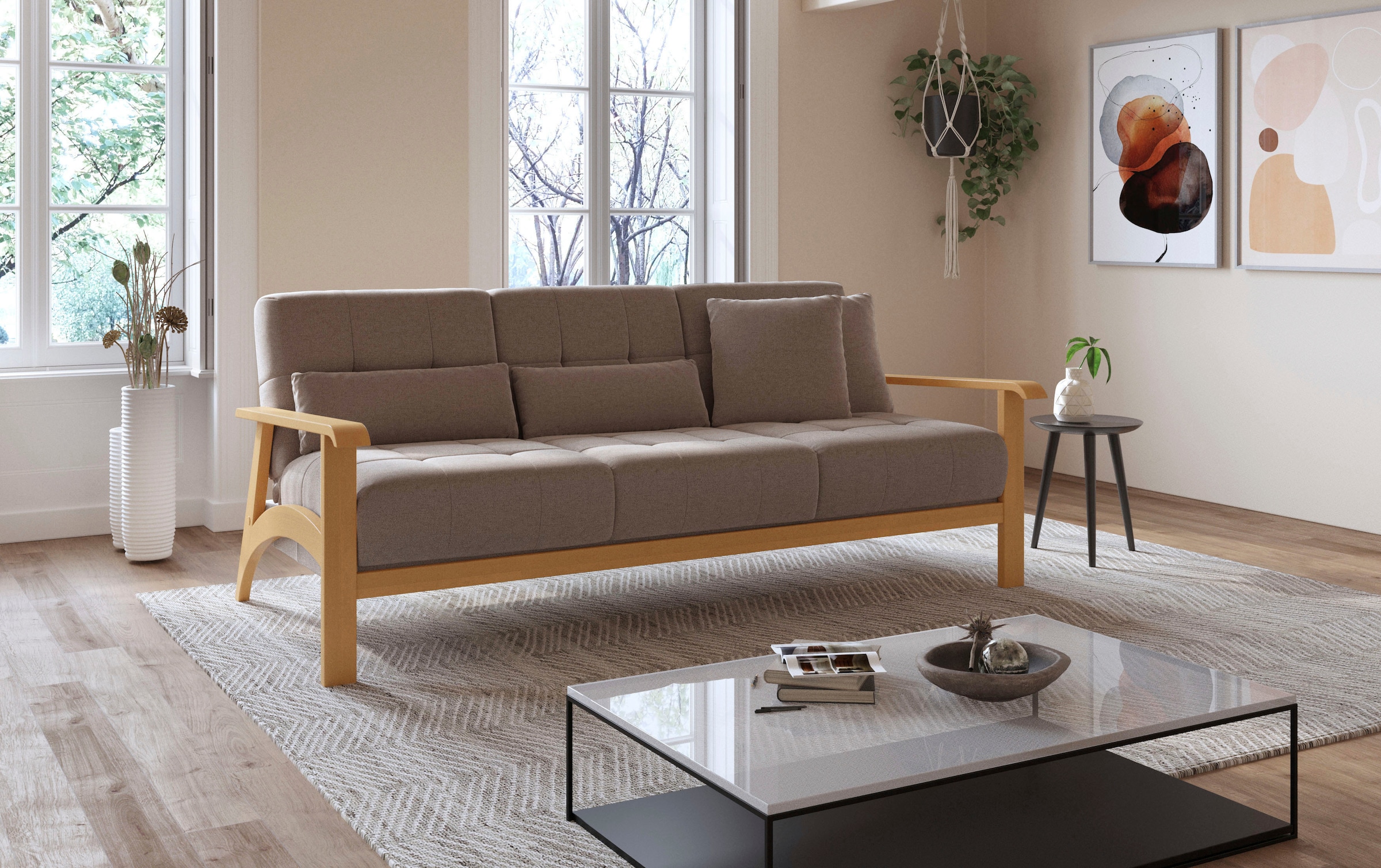 sit&more 3-Sitzer »Billund«, Armlehnen aus eichefarbigem Buchenholz, verschiedene Bezüge und Farben