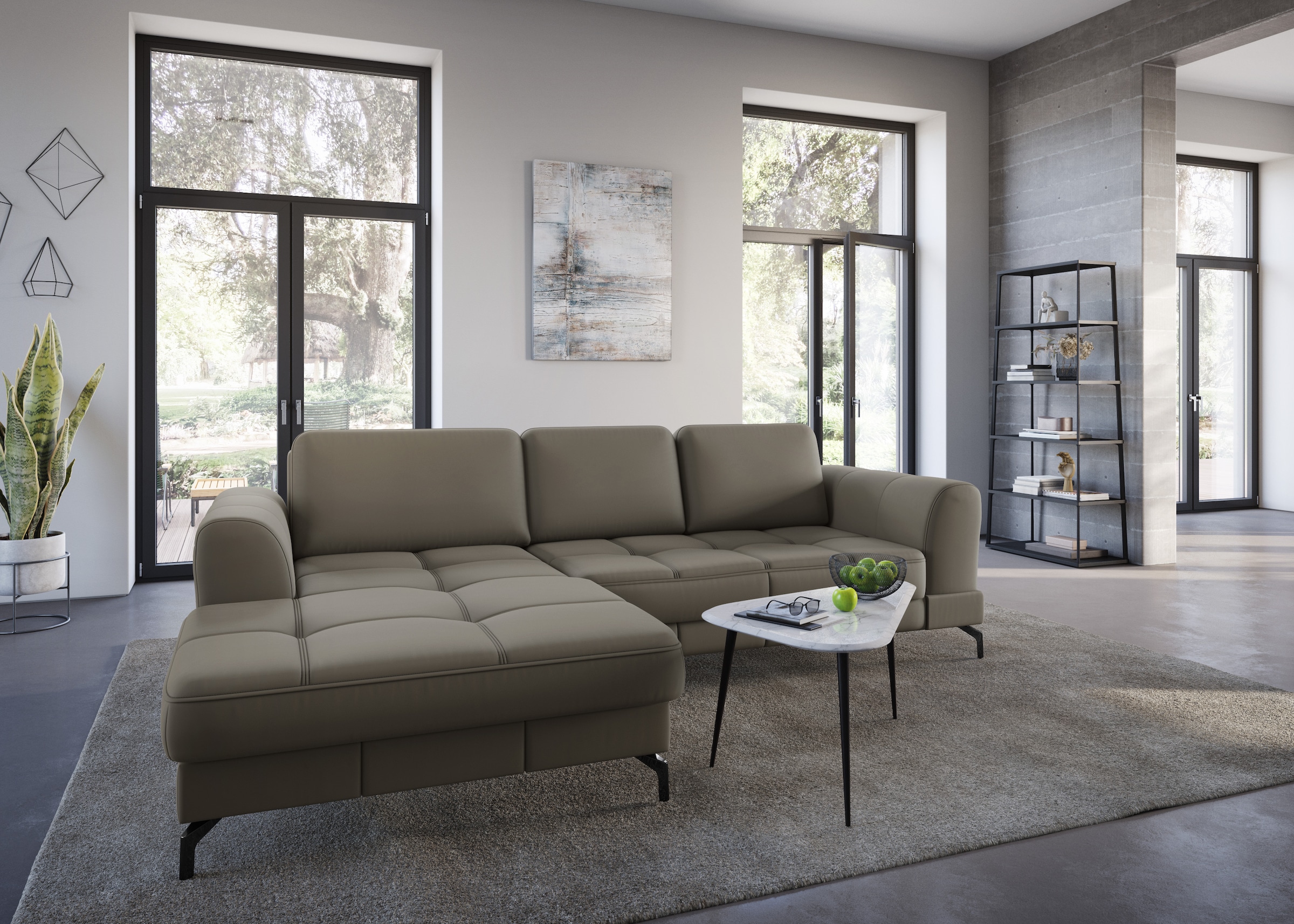 Sit & More Bendigo L-Shaped Sectional Sofa Brown Leather 4