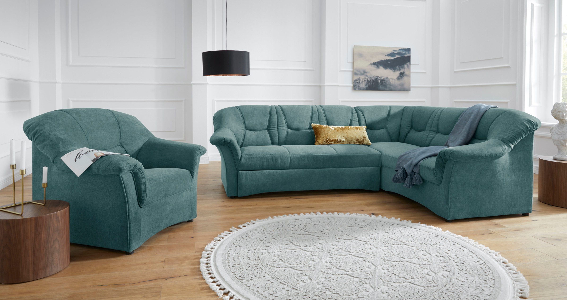 DOMO collection Ecksofa »Sarafina zeitlos und komfortabel, optional mit Federkern, L-Form«, wahlweise mit Bettfunktion