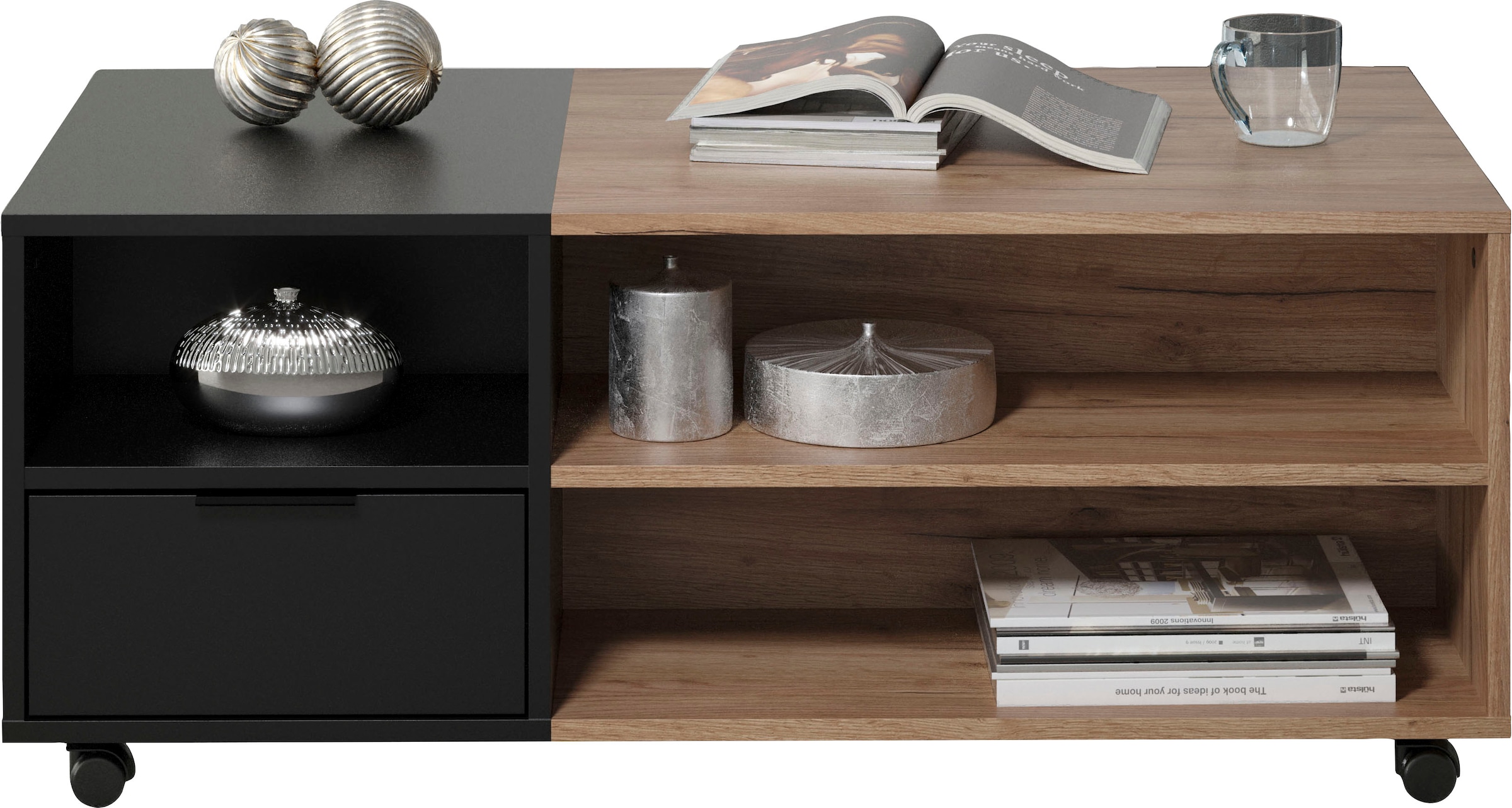 INOSIGN Couchtisch »Kriens«, Eleganter Wohnzimmertisch auf Rollen - Maße (B/T/H) 110/60/44 cm