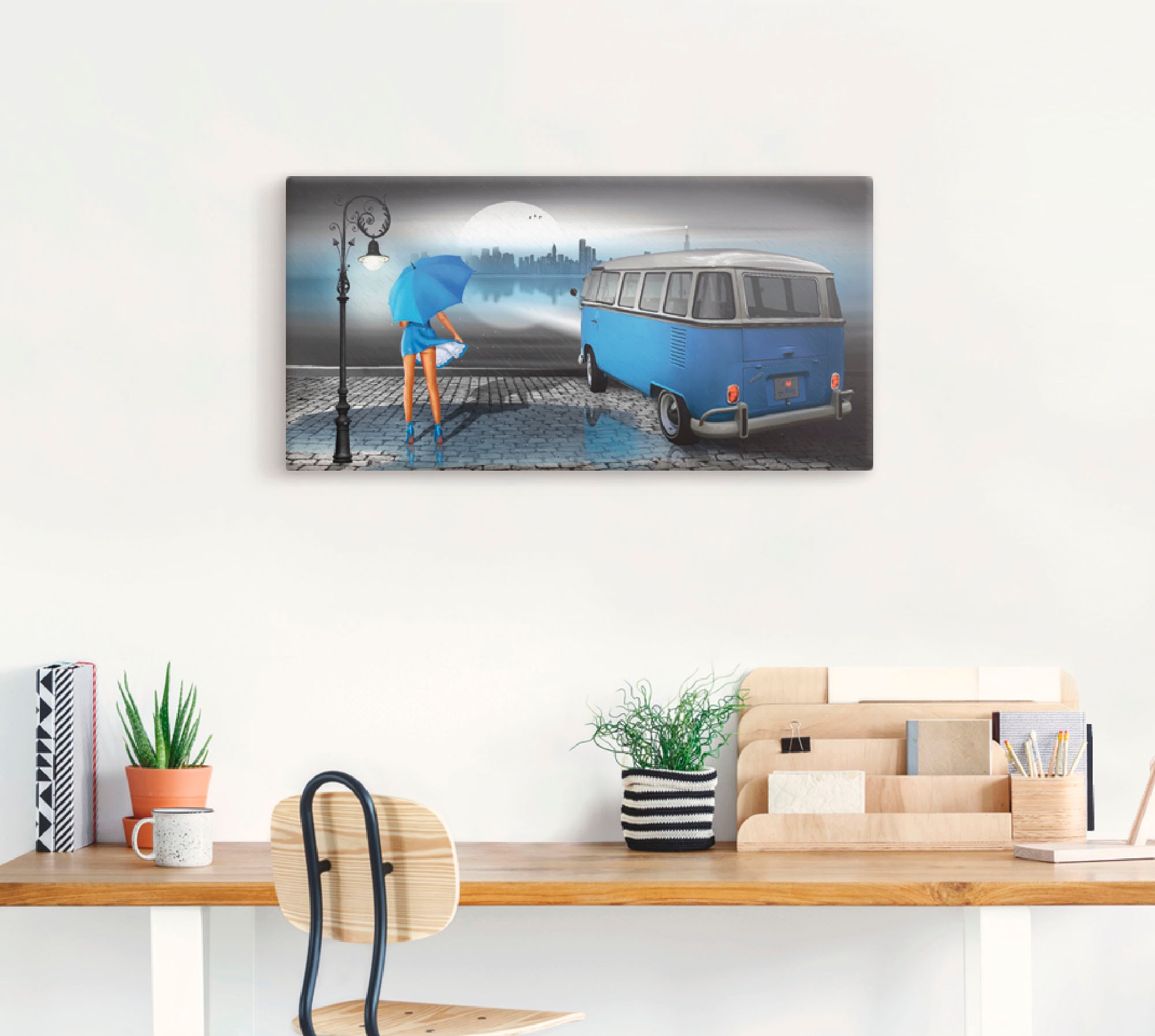 Artland Wandbild »Regennacht in Blau mit Bulli T1«, Auto, (1 St.), als Leinwandbild, Poster, Wandaufkleber in verschied. Größen