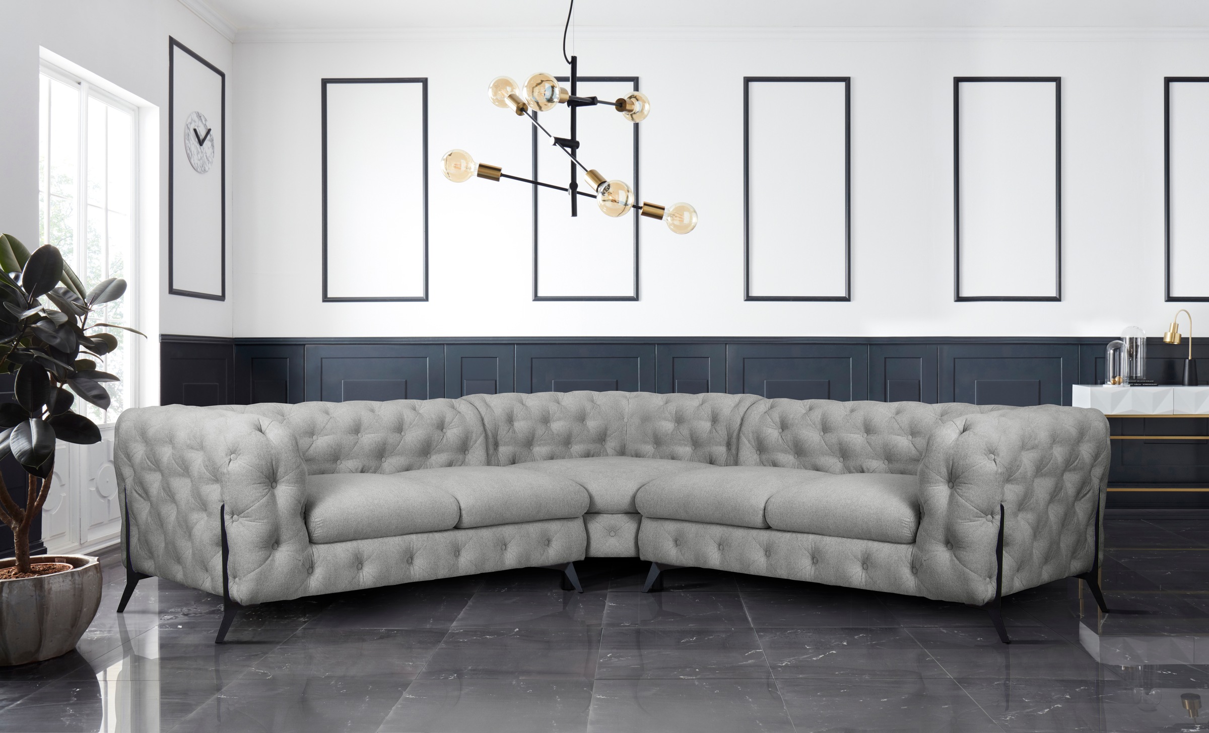 Leonique Chesterfield-Sofa »Amaury L-Form«, Chesterfield-Optik, Breite/Tiefe je 262 cm, Fußfarbe wählbar