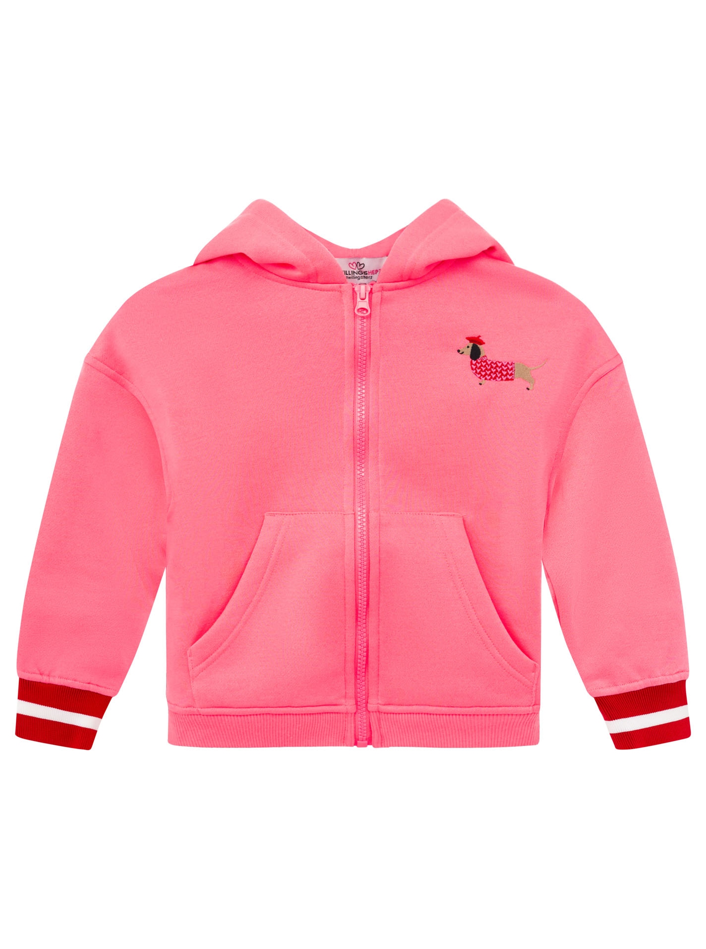 Zwillingsherz Kapuzensweatjacke »"Très Bien"« Mini Me, süßes Dackelmotiv, gestreifte Ärmelbündchen, Kapuze, Zipper