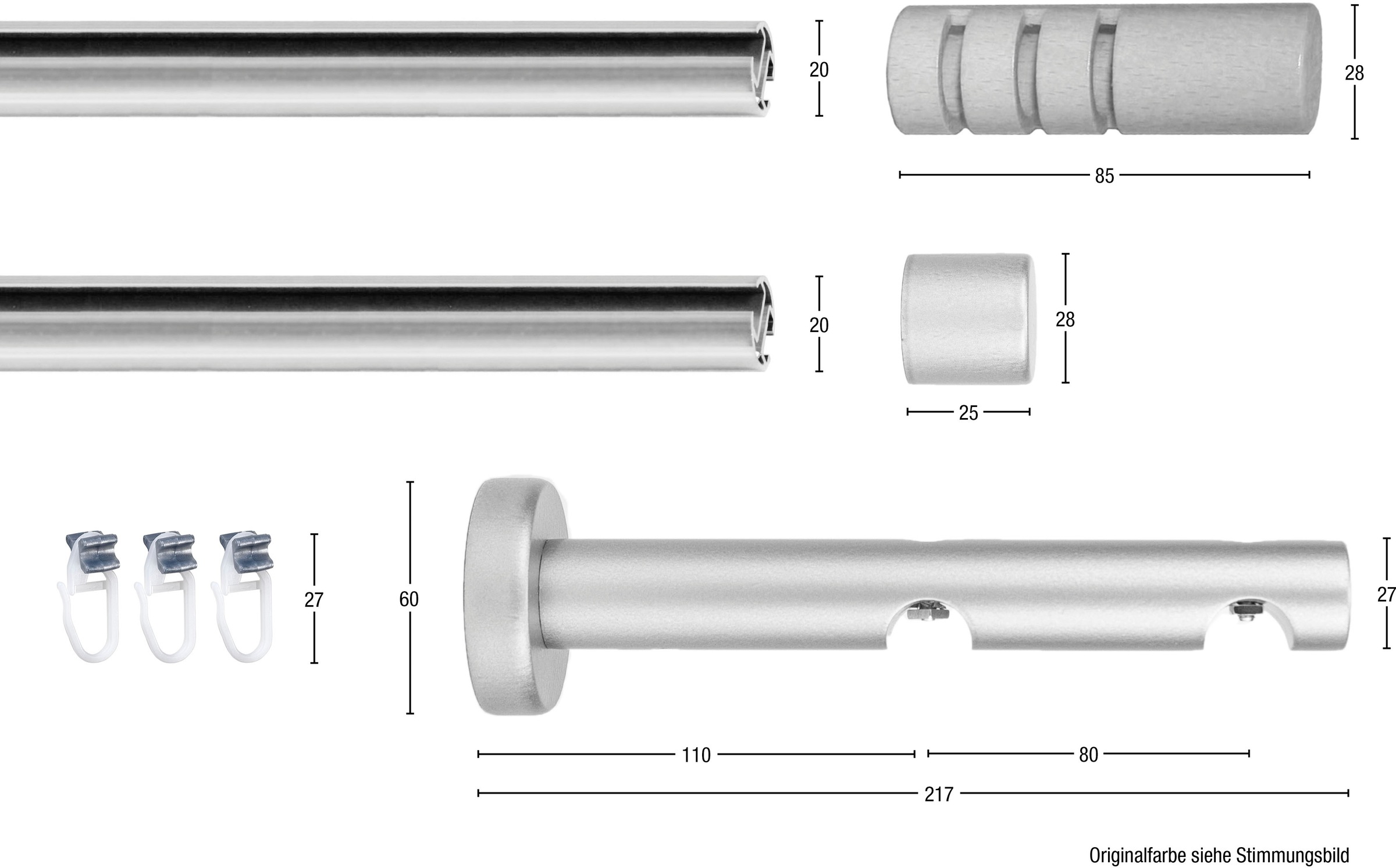 Thumbnail - GARESA Gardinenstange "PEMPIA" Ø 20 mm 2 läufig-läufig Wunschmaßlänge Vorhanggarnitur, verlängerbar, Knopf m.Ausschnitte