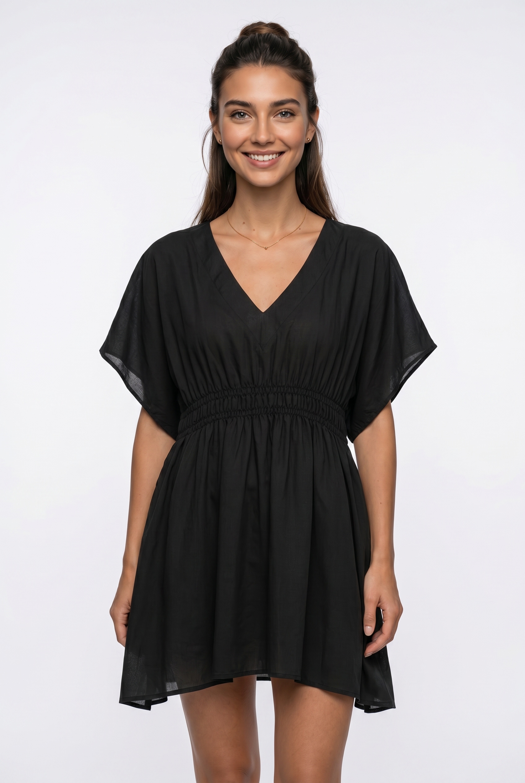 bonprix Longtunika 1 luftiger Webstoff, transparente Optik, tiefer V-Ausschnitt