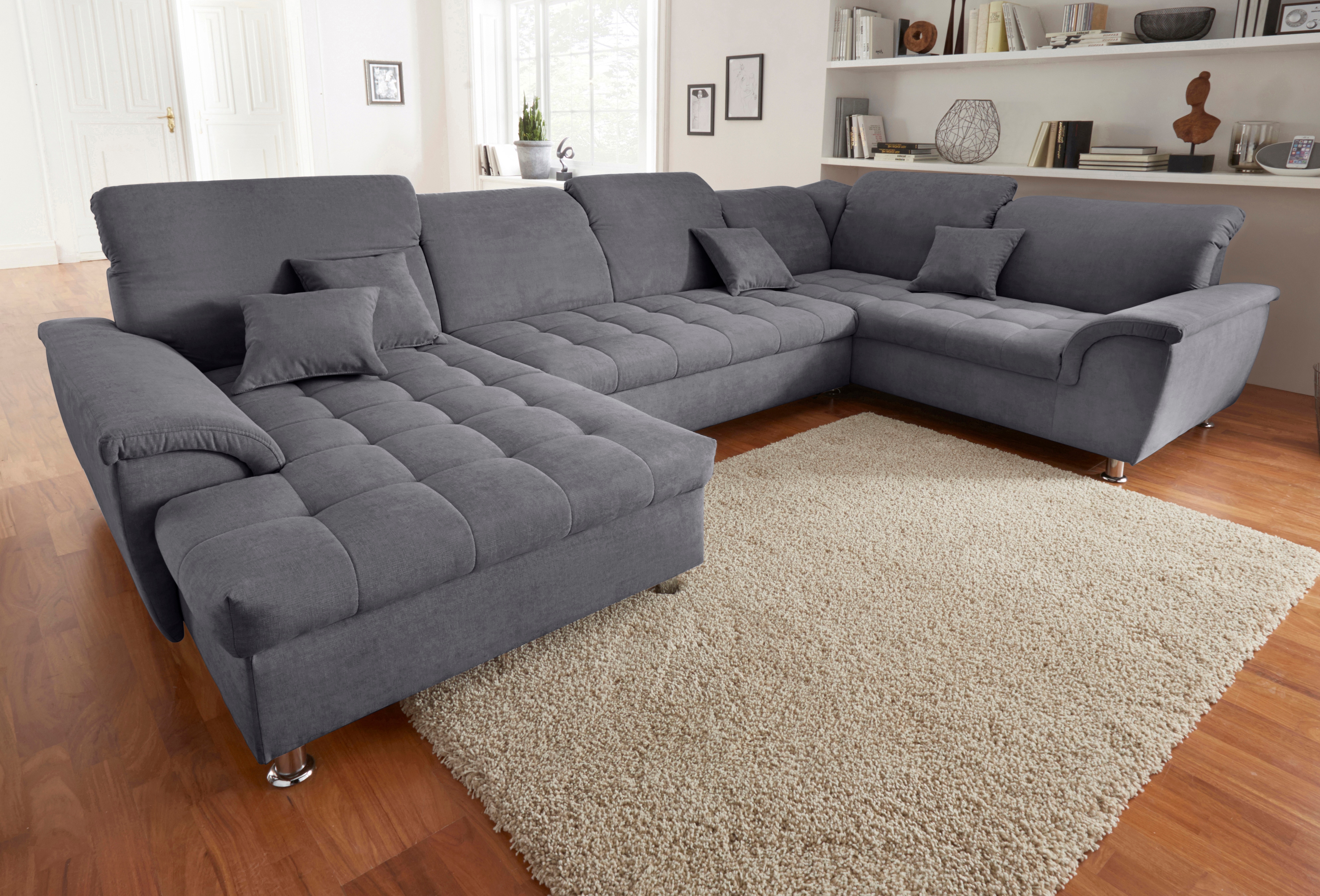 DOMO collection "FRANZI mit Kopfteilverstellung, U-Form mit viel Platz, bequem" XXL-Sofa, U-Form, belastbar bis 140kg/Sitz, dunkelgrau, Breite: 352cm