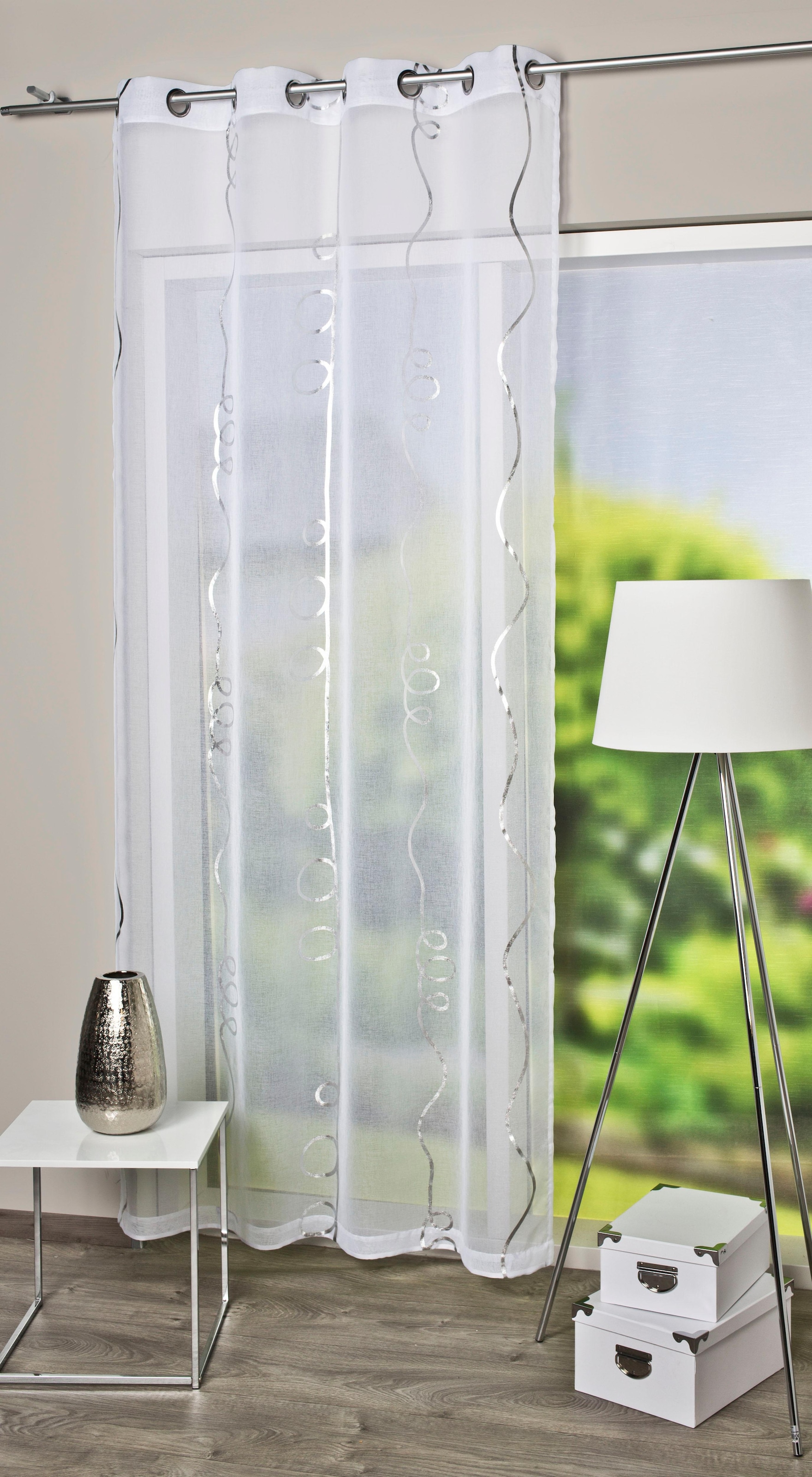 HOME WOHNIDEEN Gardine "LOOPY" Ösen 1 Stk. tlg. HxB: 245x140, Ösenschal mit Silberdruck