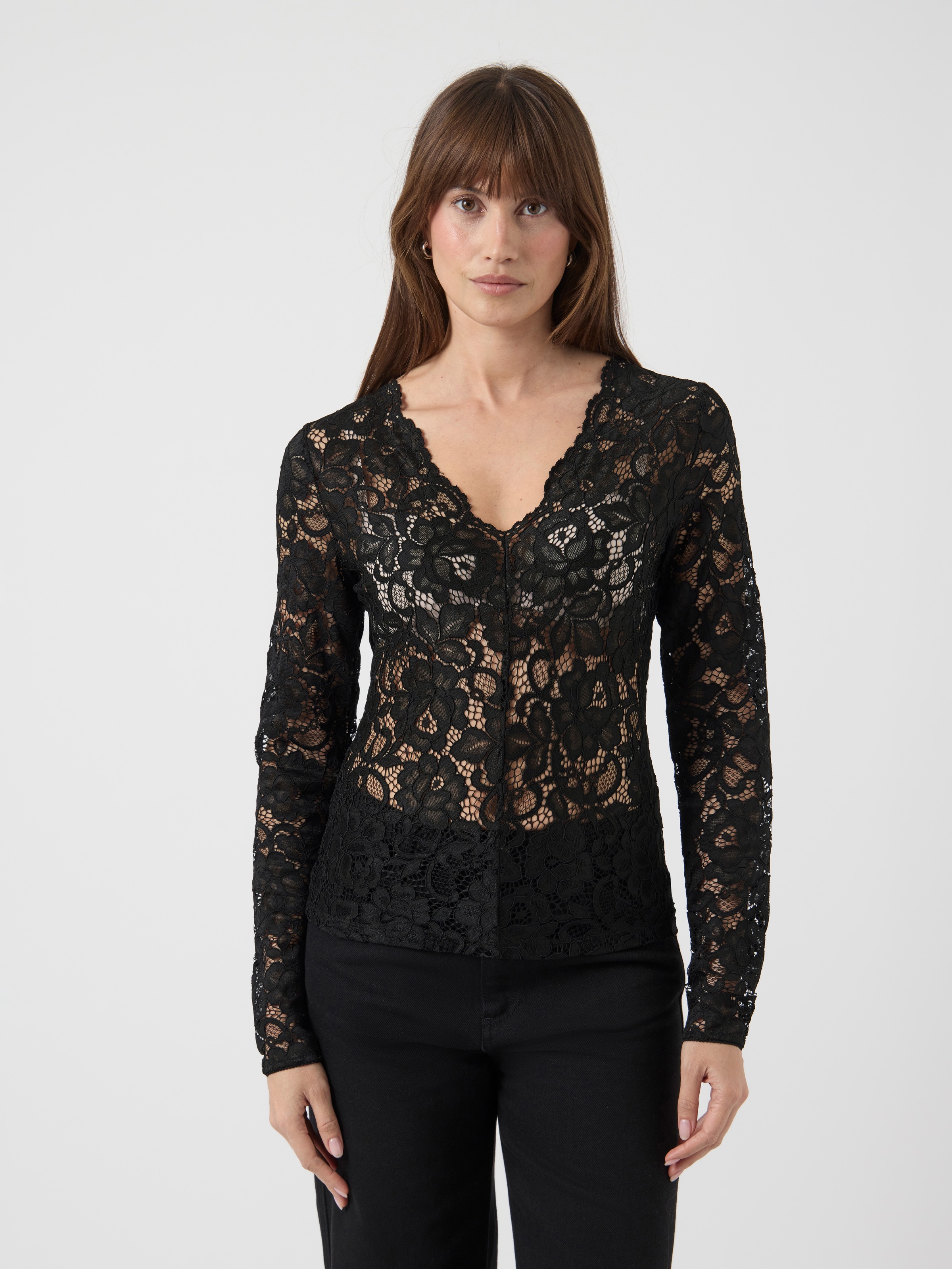 Y.A.S Spitzenshirt "YASLACEY LS V-NECK LACE TOP S. NOOS" günstig online kaufen