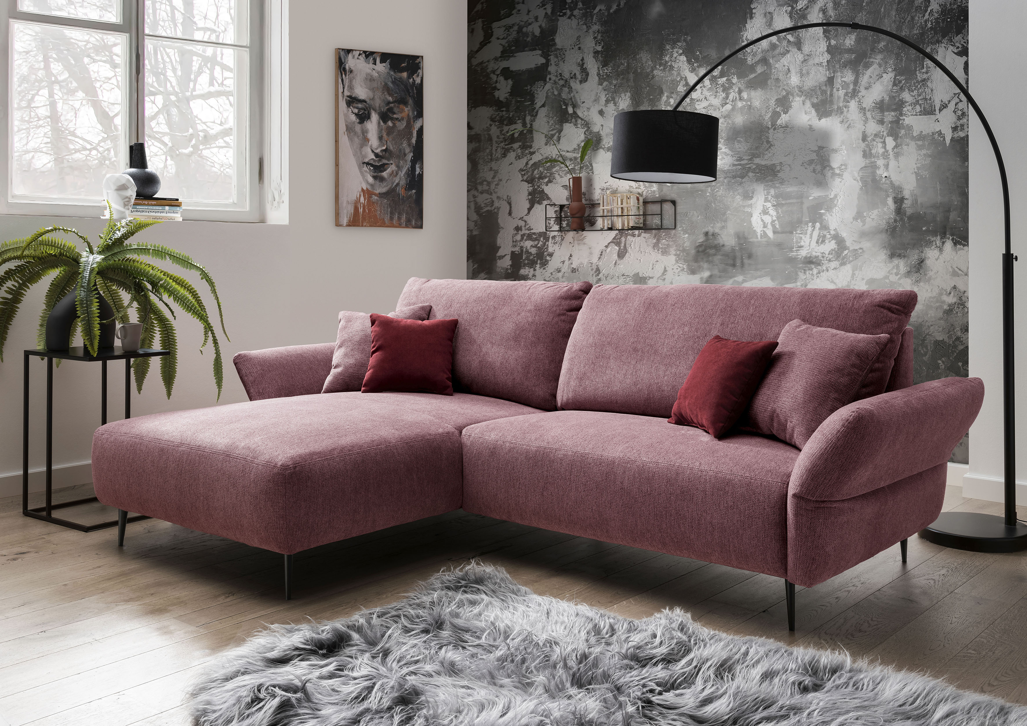 Home affaire Ecksofa "Amarena modern & bequem, verstellbare Armlehnen, L-Form" inklusive Armlehnenverstellfunktion, inkl. 4x Zierkissen