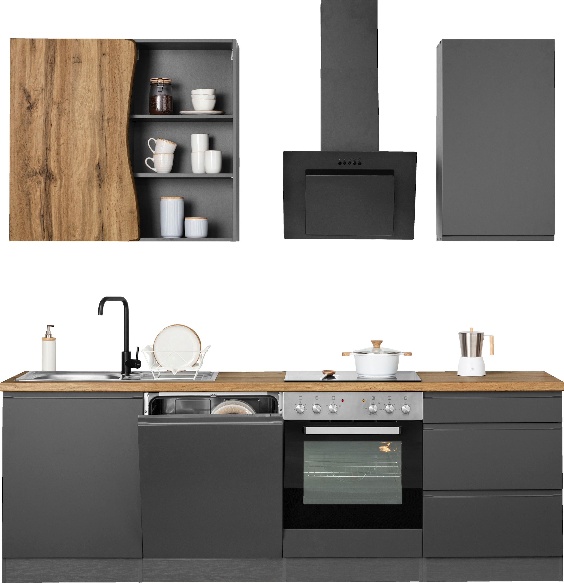 KOCHSTATION Küchenzeile »KS-Bruneck«, 240cm breit, wahlweise mit oder ohne E-Geräte, hochwertige MDF-Fronten