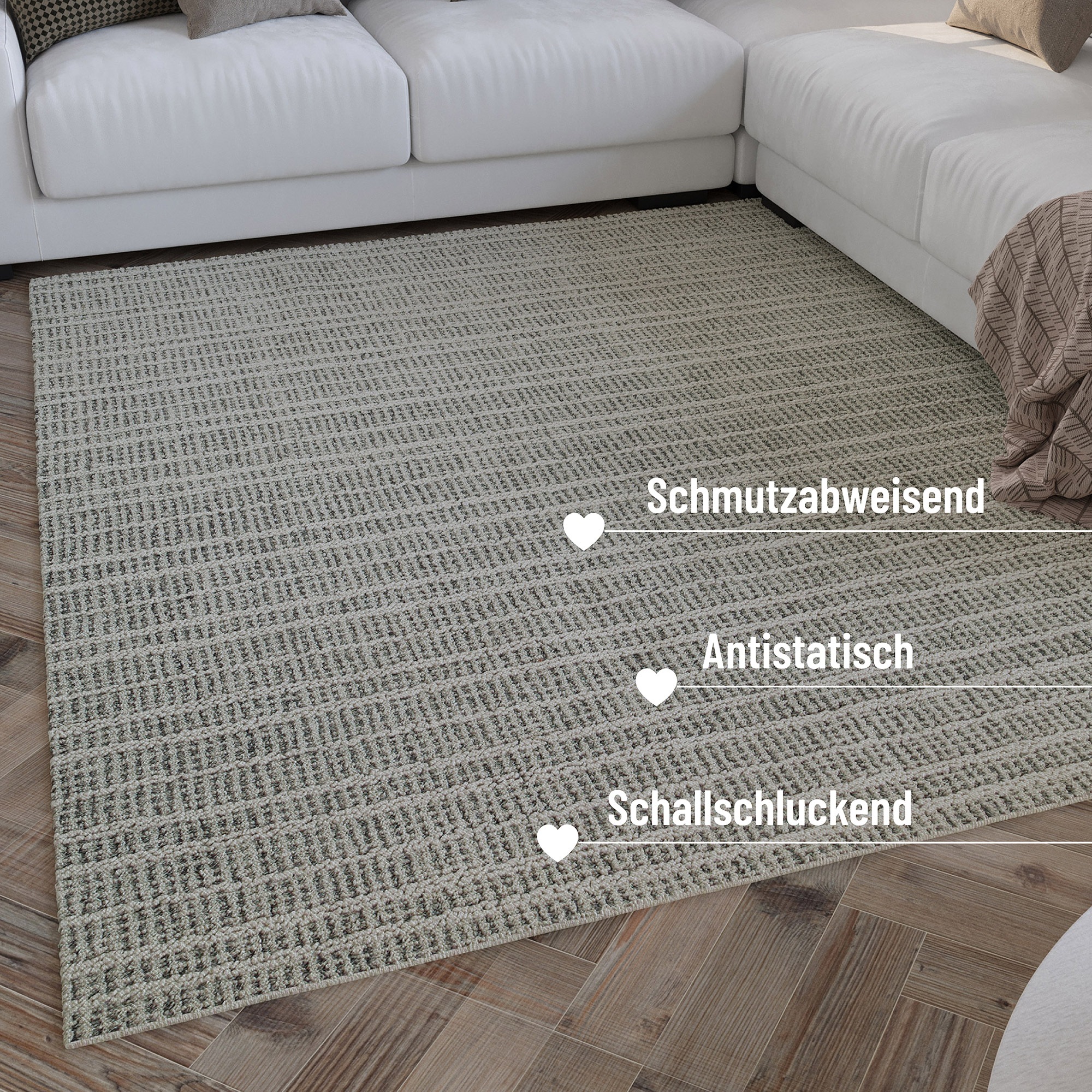 Wecon home Wollteppich »Hamptons FORTYFIVE«, rund, 15 mm Höhe, Schurwolle, Kurzflor, Wohn- & Schlafzimmer, elegant, Streifen Design
