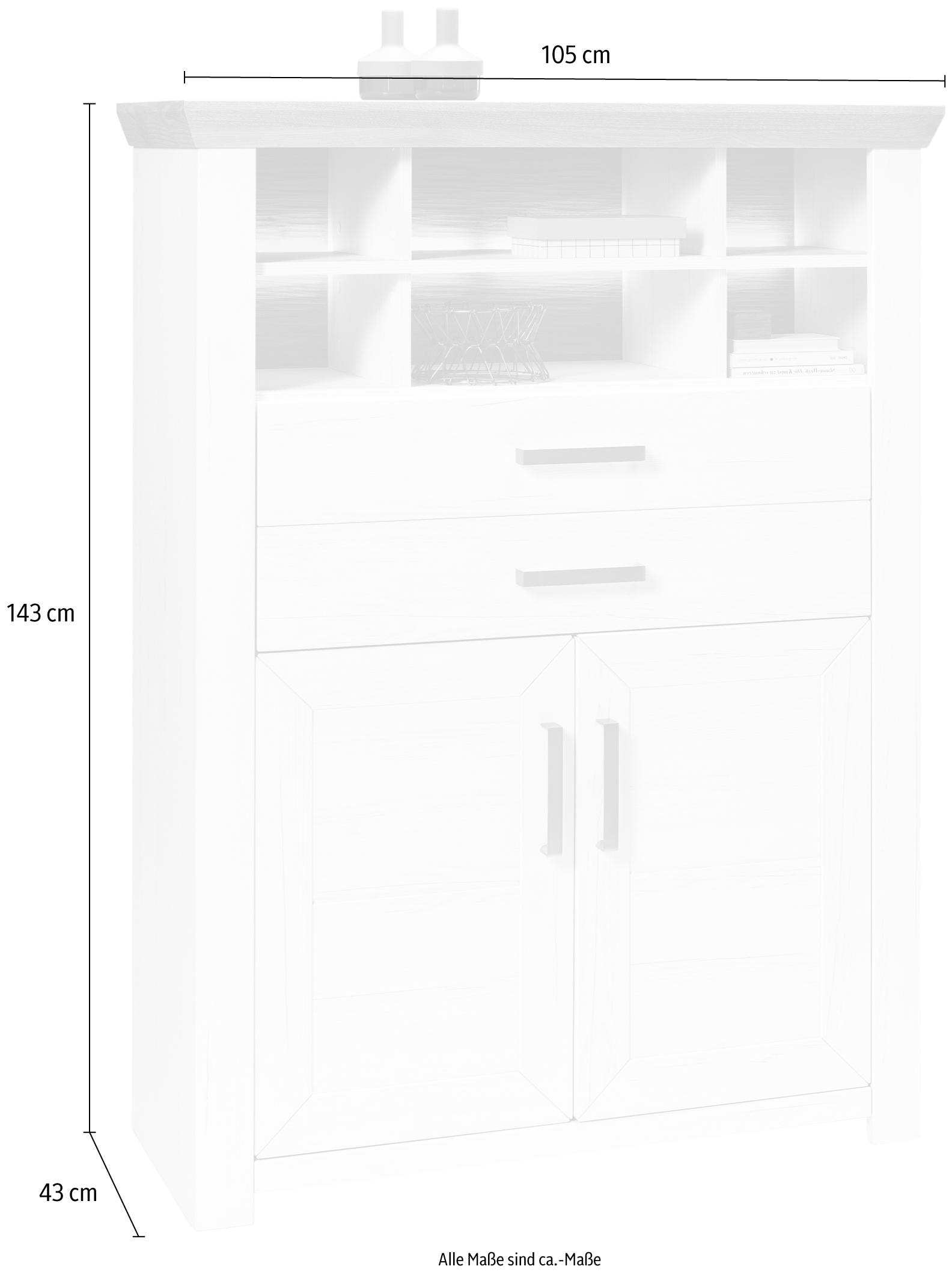 set one by Musterring Highboard »York«, Typ 16, mit Holztüren und Schubkasten, Beleuchtung optional, B 105 cm