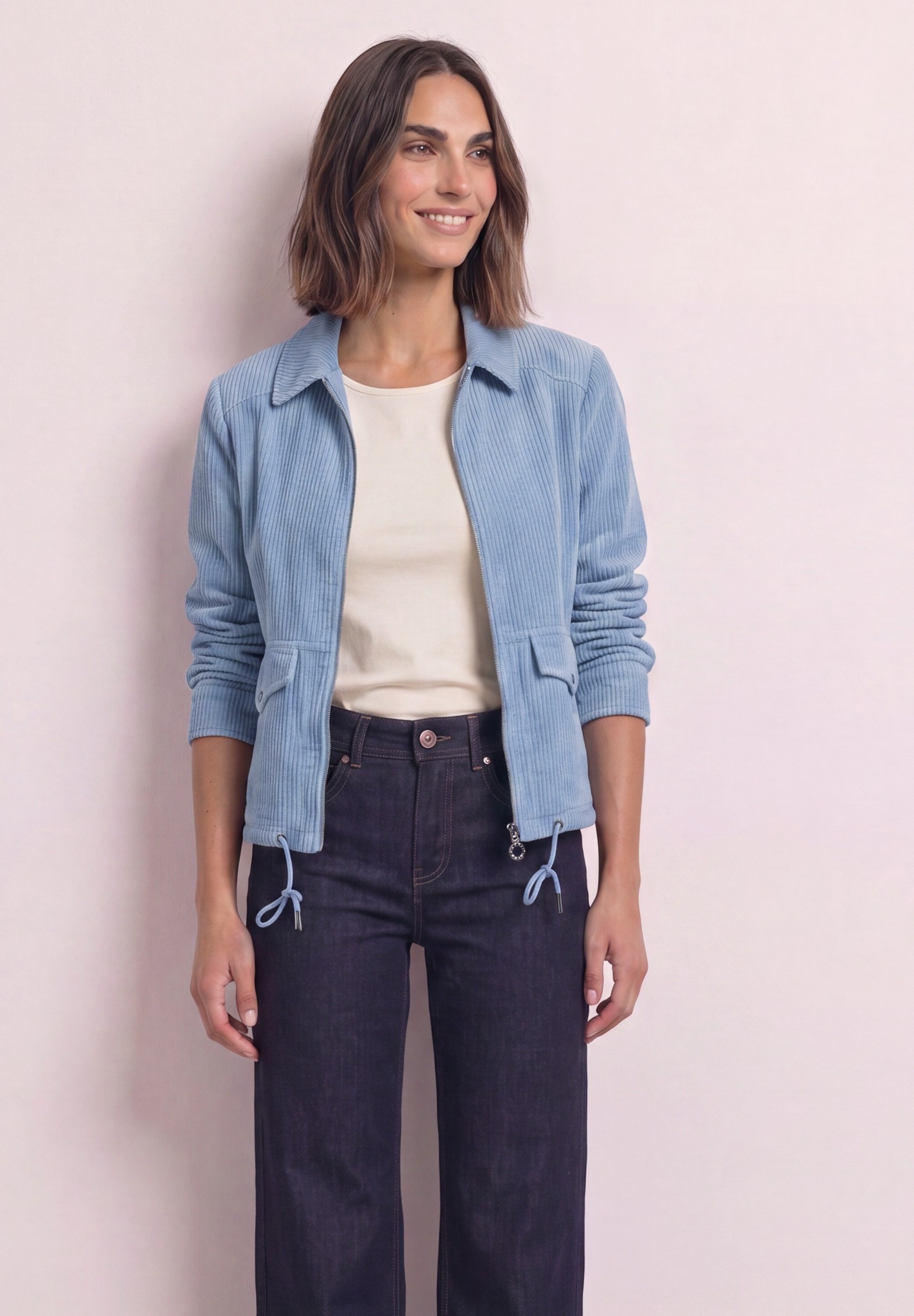STREET ONE Cordjacke ohne Kapuze mit Tunnelzugsaum