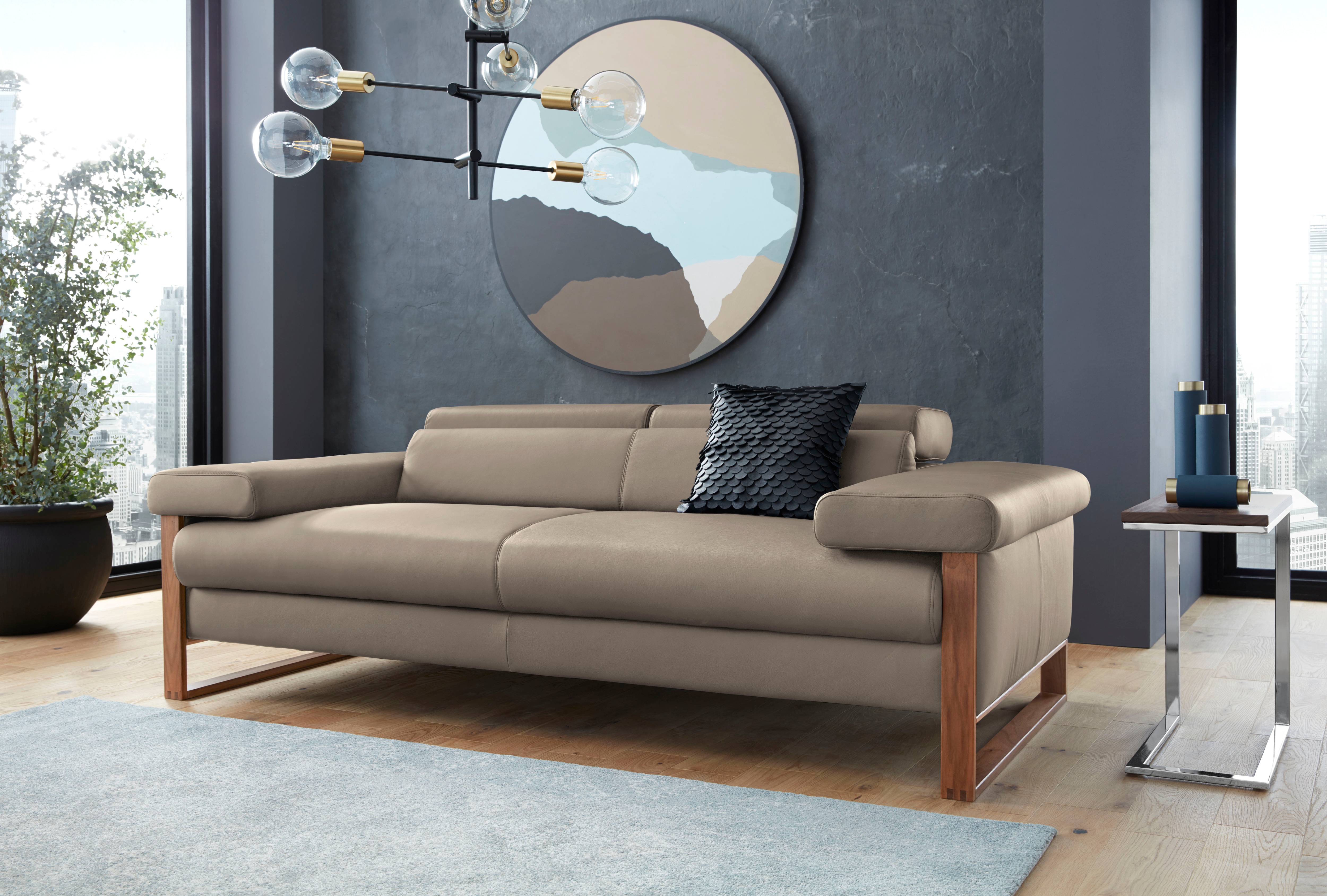 W.SCHILLIG 2-Sitzer "finn wahlw. mit Sitztiefenverstellung & Kopfstützenverstellung, bequem" German Design Award 2016, Fußgestell Nussbaum natur, Breite 210 cm