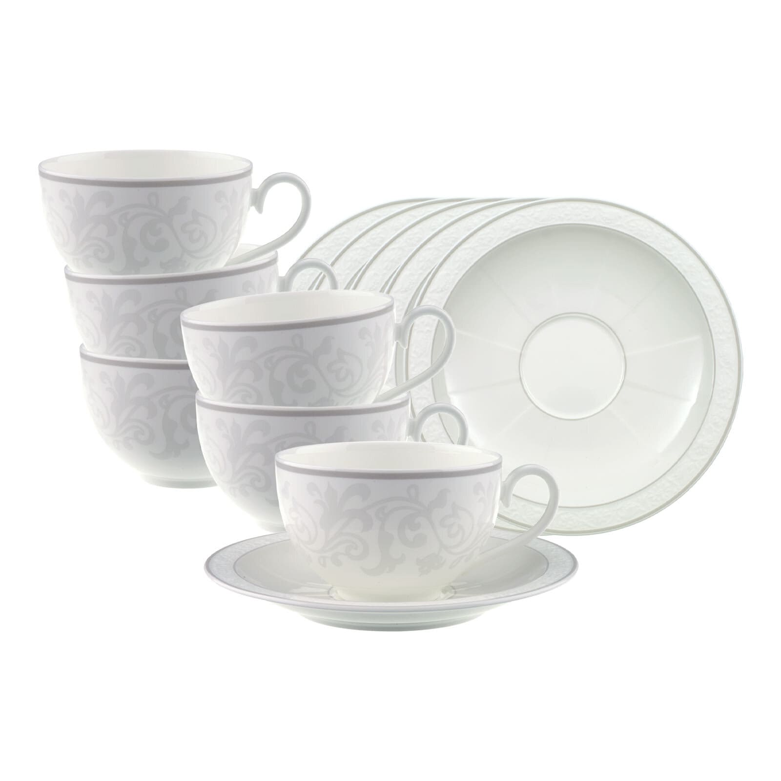 Villeroy & Boch Tasse "Cappuccinotassen mit Untertassen Gray Pearl 310 ml 6er Set weiß" Spülmaschinengeeignet, Mikrowellengeeignet