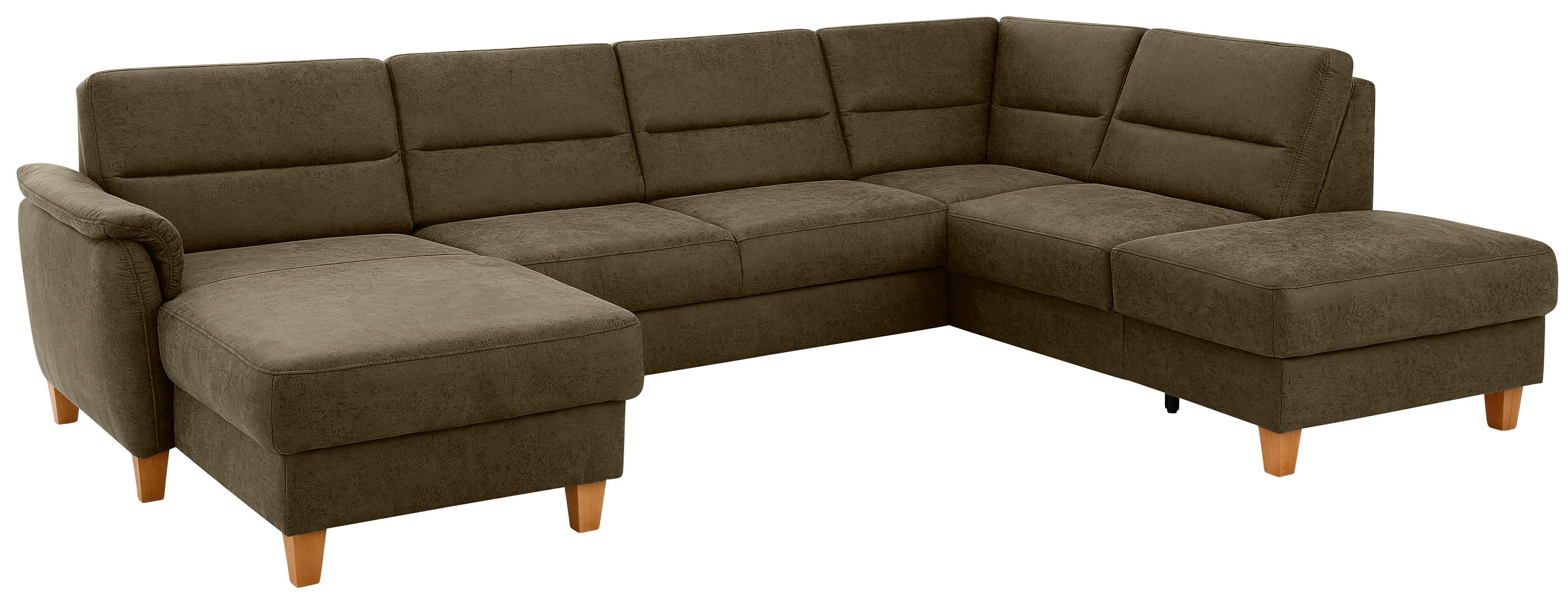 Home affaire Wohnlandschaft "Palmera U-Form, B: 308 cm, große Stoff + Leder Auswahl" mit Schlaffunktion, optional Bettkasten, Federkern, XXL-Wohnlandschaft