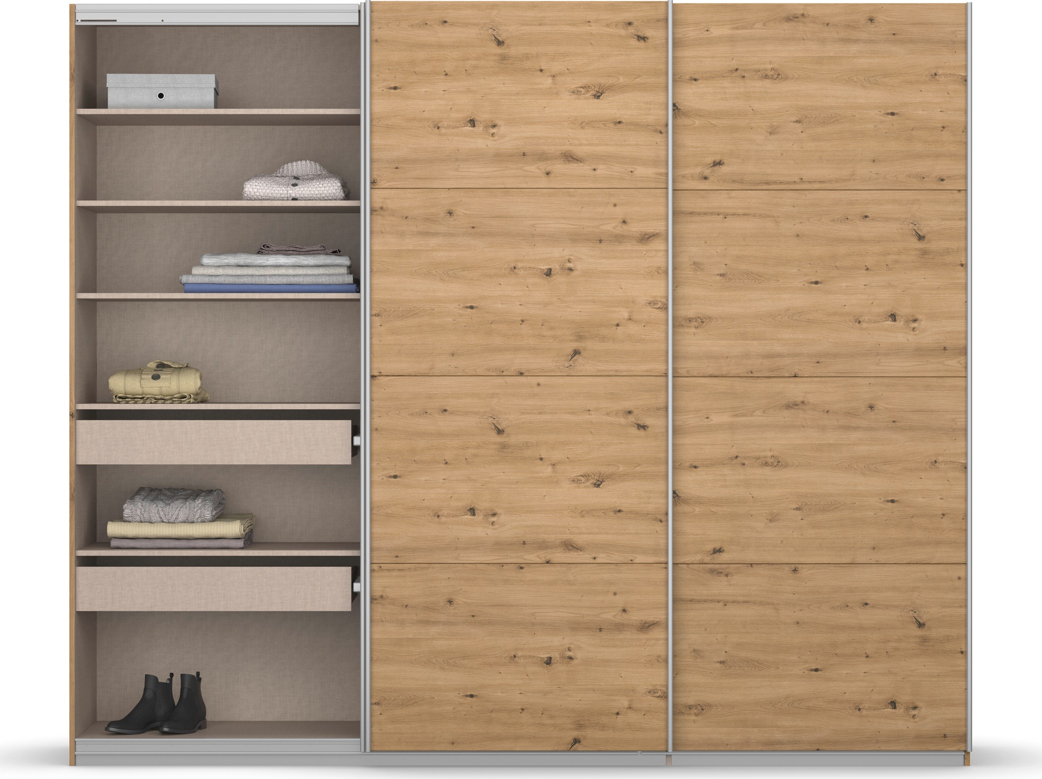 rauch Schwebetürenschrank »Kleiderschrank Schrank Garderobe KOLUNA mit Dekor-Front«, (Breiten 203/271/315/360 cm Höhen 210/229 cm), inkl. 2 Innenschubladen sowie extra Einlegeböden MADE IN GERMANY