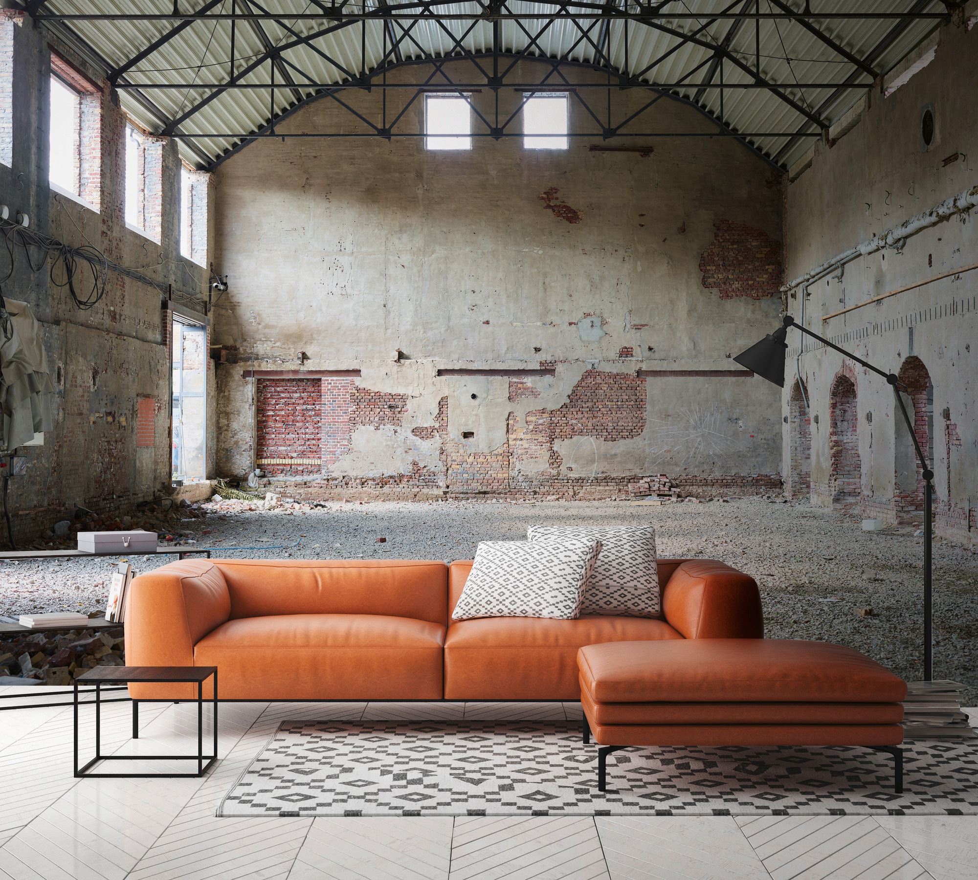 A.S. CRÉATION Vliestapete "Fototapete Alte Industriehalle Vintage Backstein", B/L: 2,55mm x 3,5mm, Rollen:braun, Wohnzimmer, Tapeten