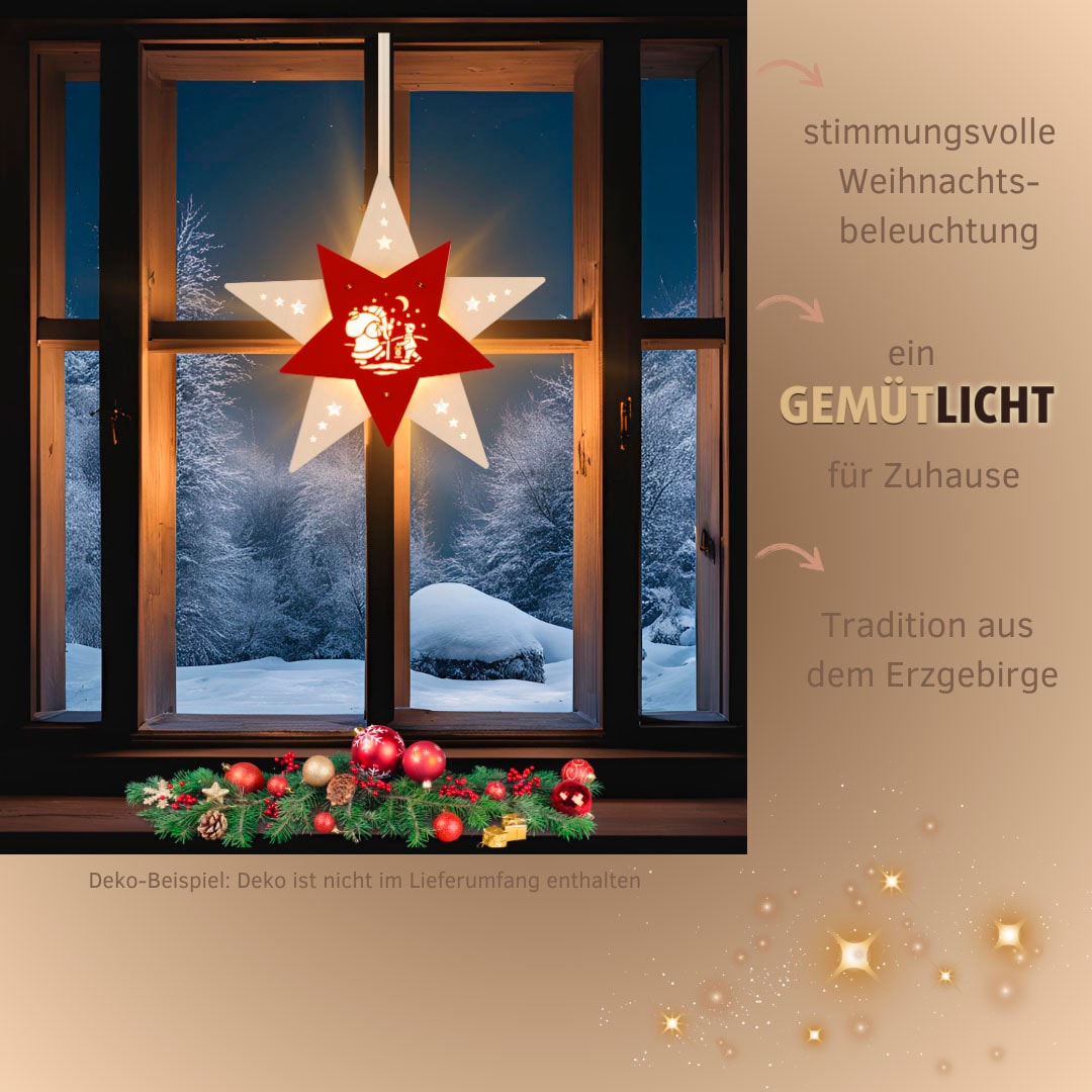 Weigla Dekostern »LED Knecht Ruprecht, Fensterbild, WEIẞ-ROT, Made in Germany« Erzgebirge garantiert, Weihnachtsdeko Innen, Weihnachtsbeleuchtung