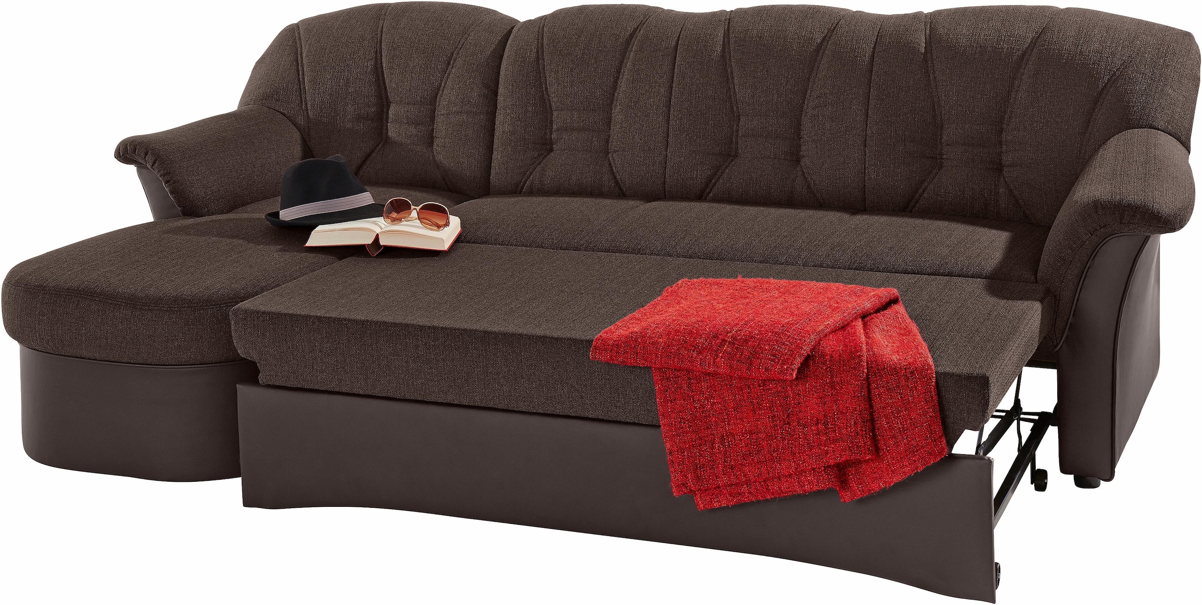 DOMO collection Ecksofa »Elva, zeitlose Formensprache, elegante Rückensteppung, L-Form«, wahlweise mit Bettfunktion und Federkern