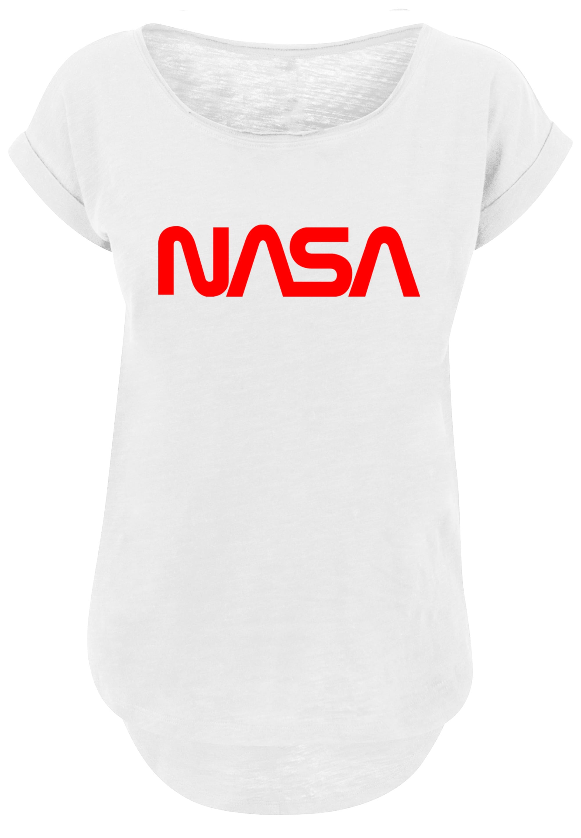 F4NT4STIC T-Shirt »Long Cut T-Shirt NASA Modern Logo White«, Damen,Premium Merch,Lang,Longshirt,Bedruckt