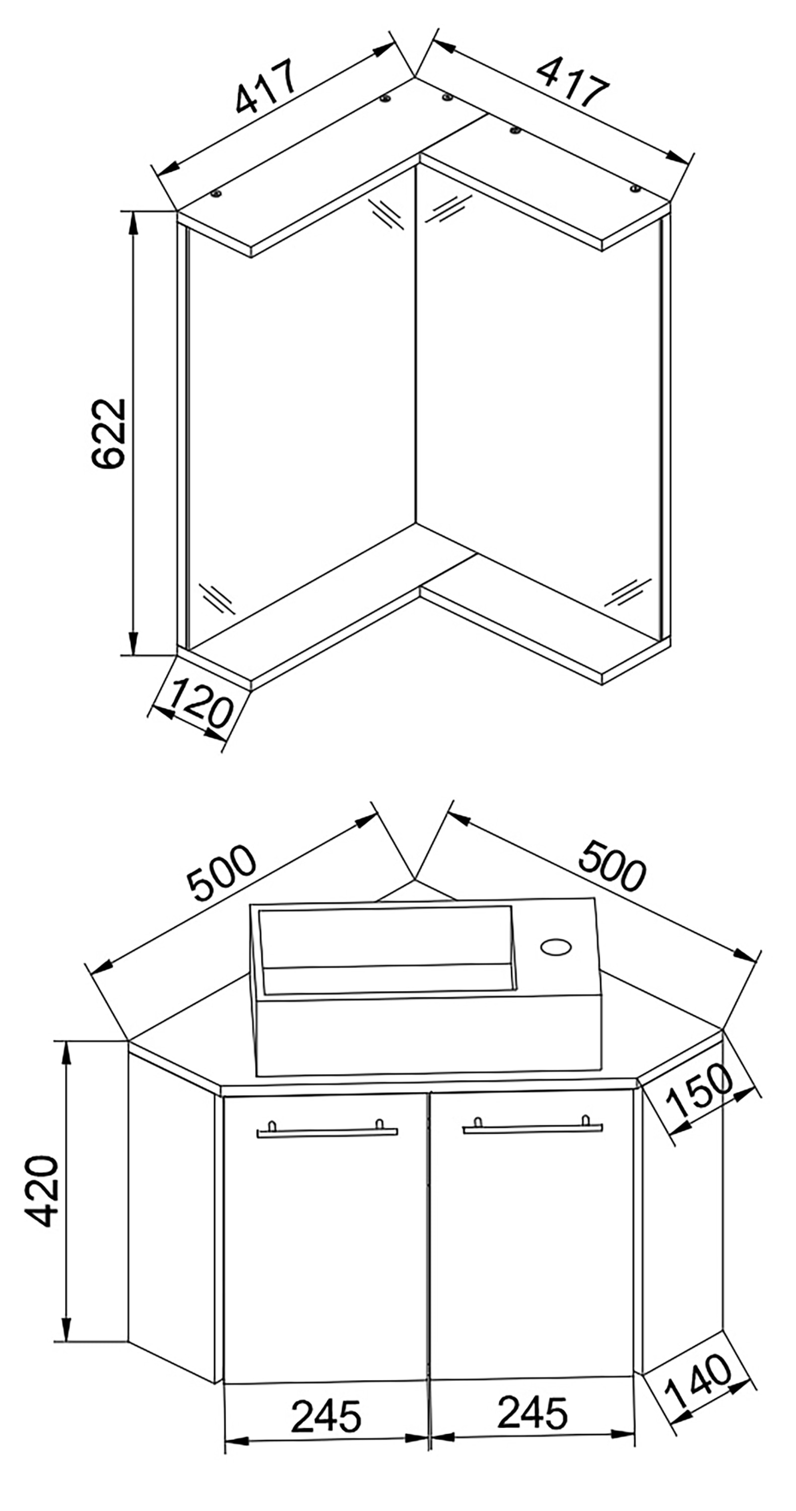 VCM Waschbeckenunterschrank »VCM 3-tlg Set | Waschplatz für Gäste WC | Gästebad | Waschtisch | Eckschrank | Badezimmer Set ¿ Vilosa«, (3 St.)