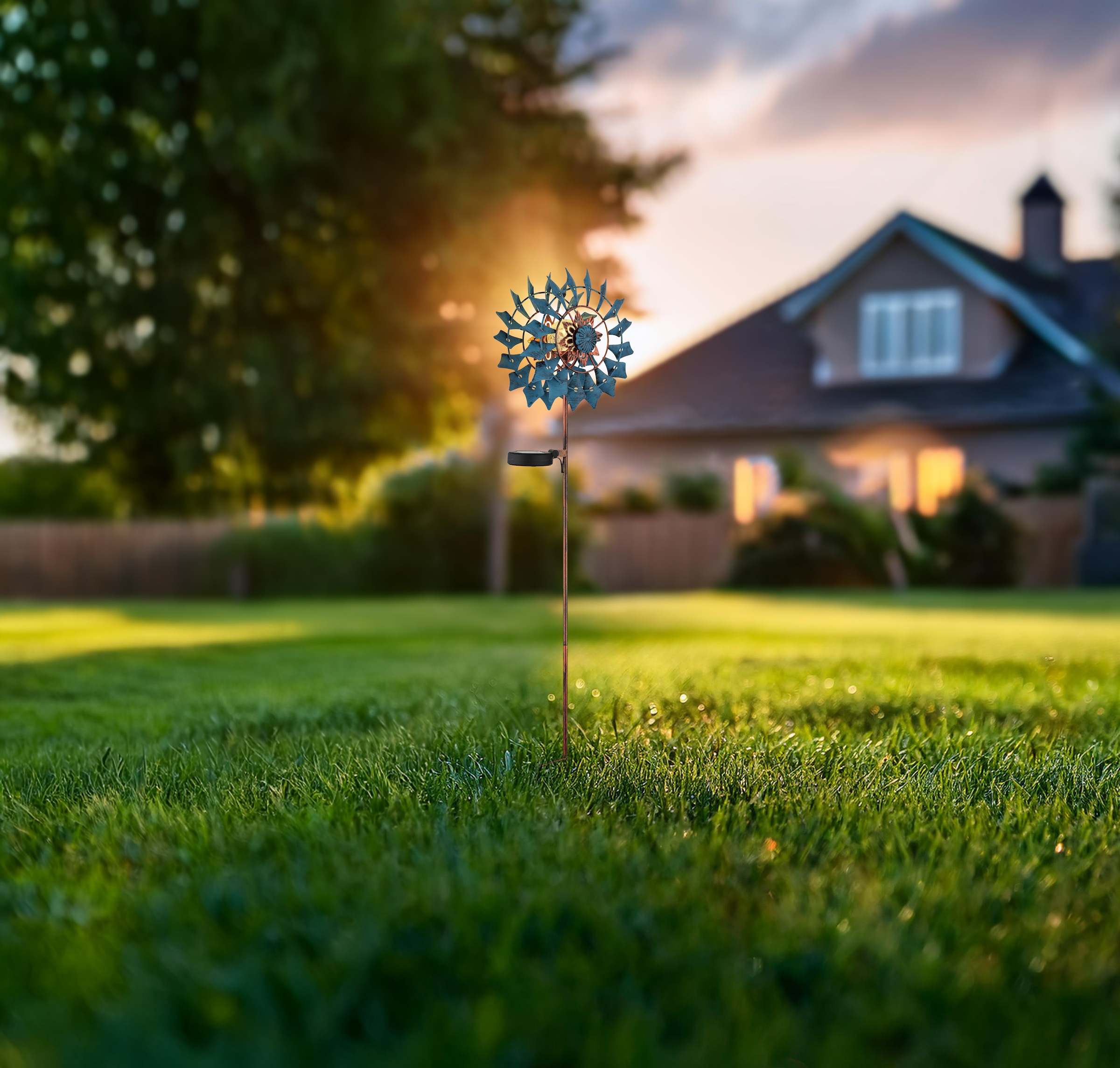 GLOBO LIGHTING LED Solarleuchte »SOLARLEUCHTE METALL GOLDFARBEN PATINIERT, 1XLED« LED-Modul 1 Stk. Warmweiß