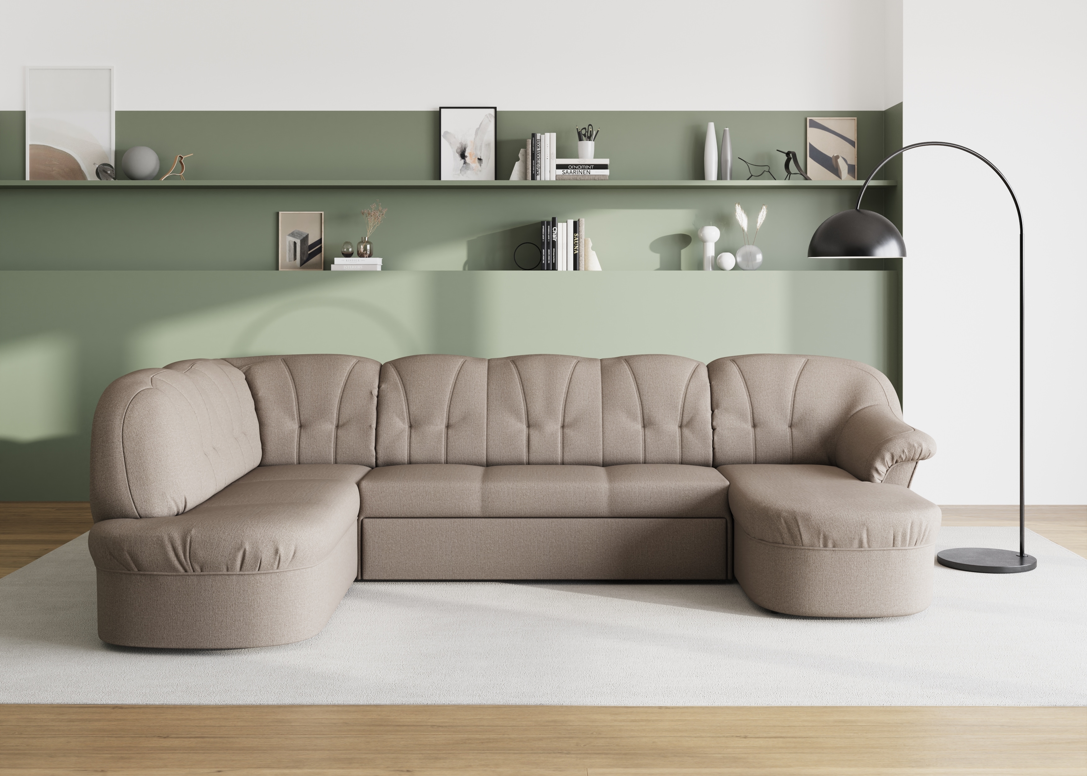 DOMO collection Wohnlandschaft "Pegnitz, zeitlos&modern, elegante Rückensteppung, Breite 292cm, U-Form" wahlweise mit Bettfunktion