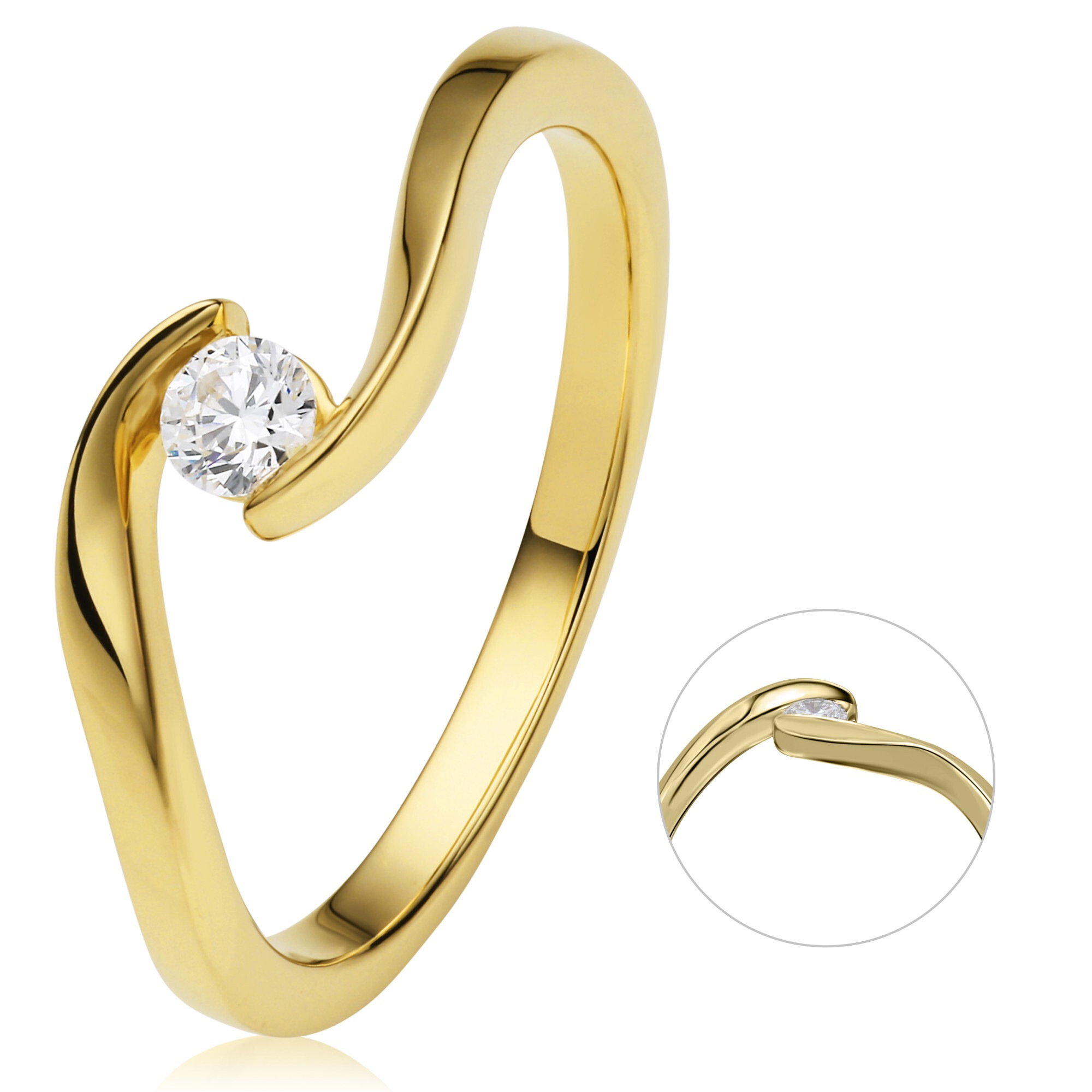 ONE ELEMENT Diamantring »0,15 ct Diamant Brillant Spannfassung Ring aus 585 Gelbgold«, Damen Gold Schmuck Spannfassung