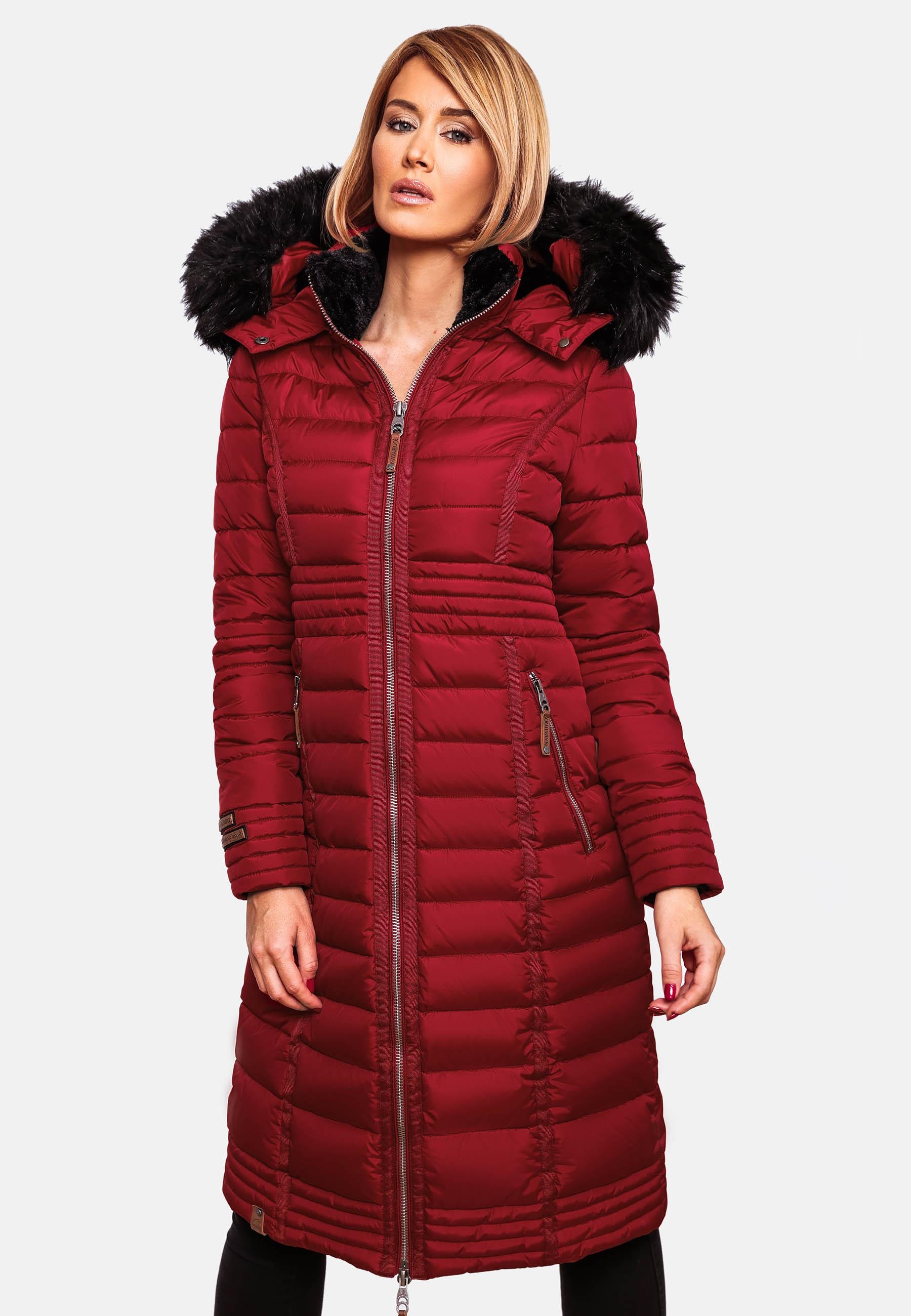 Navahoo Wintermantel »Umay«, langer Damen Winter Steppmantel mit Kunstfellkapuze