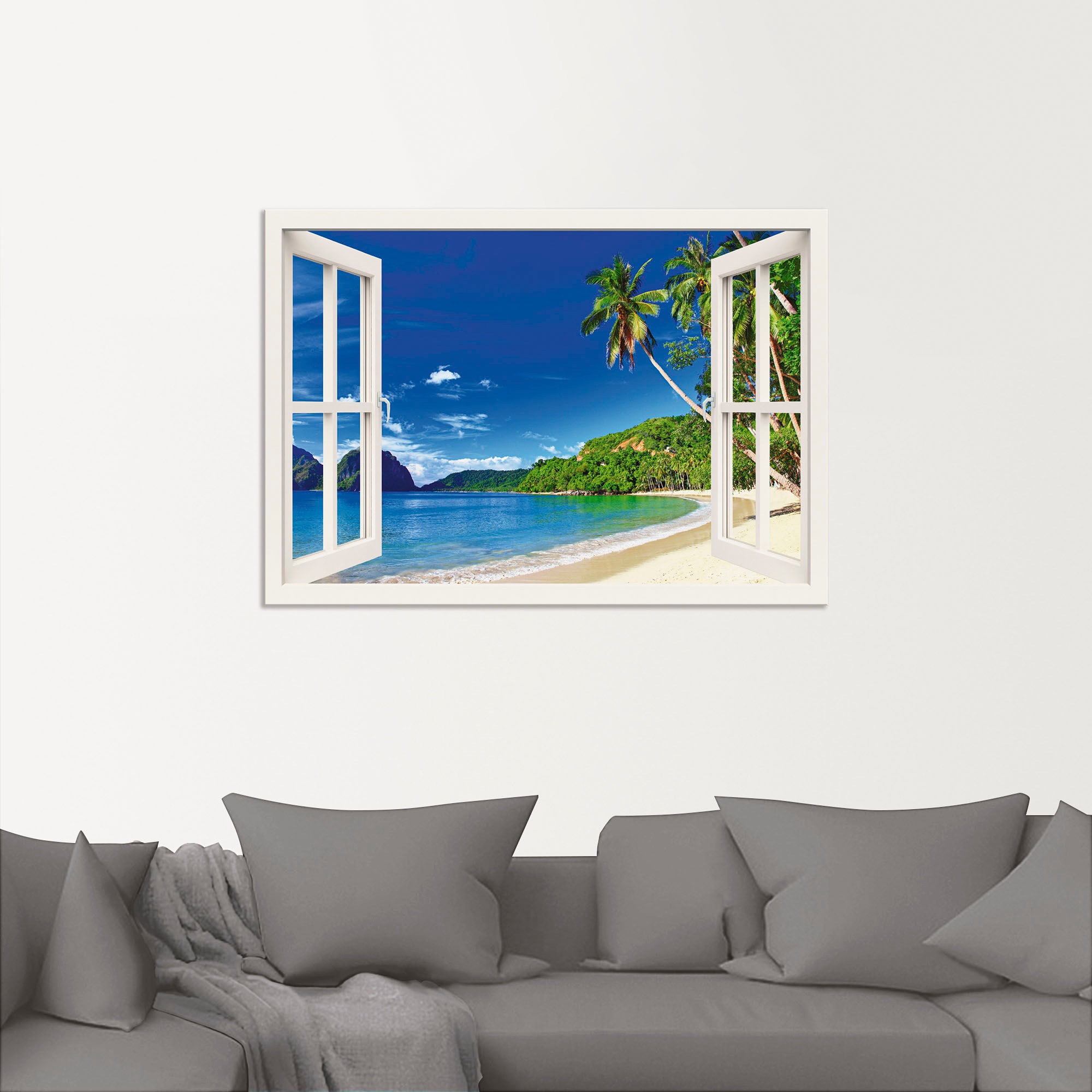 Wandbild ARTLAND "Fensterblick Paradies", weiß (farbe bild(er): weiß), B:100cm H:70cm, Bilder, als Alubild, Leinwandbild, Poster in verschied. Größen 2