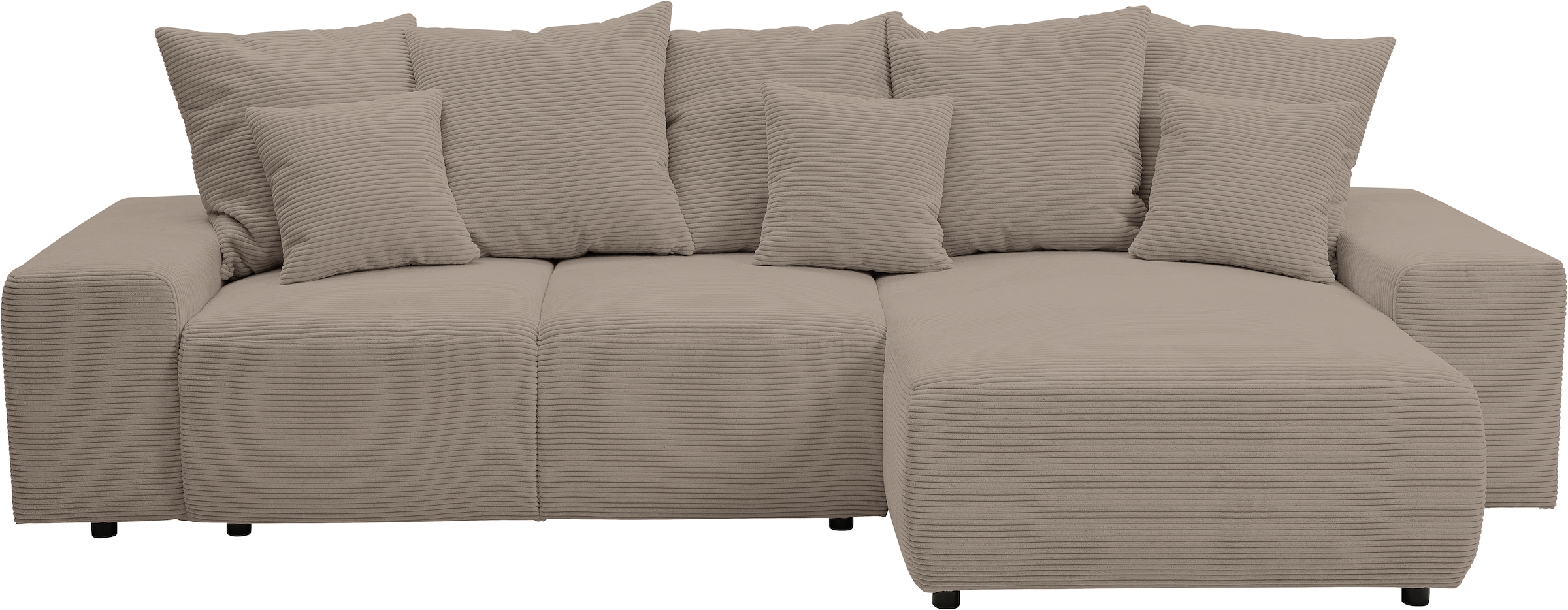 WERK2 Ecksofa »Riwa, modernes Sofa zum Kuscheln und Entspannen, Breite 300cm, L-Form«, Trendiges Ecksofa mit vielen Kissen, Schlaffunktion & Bettkasten