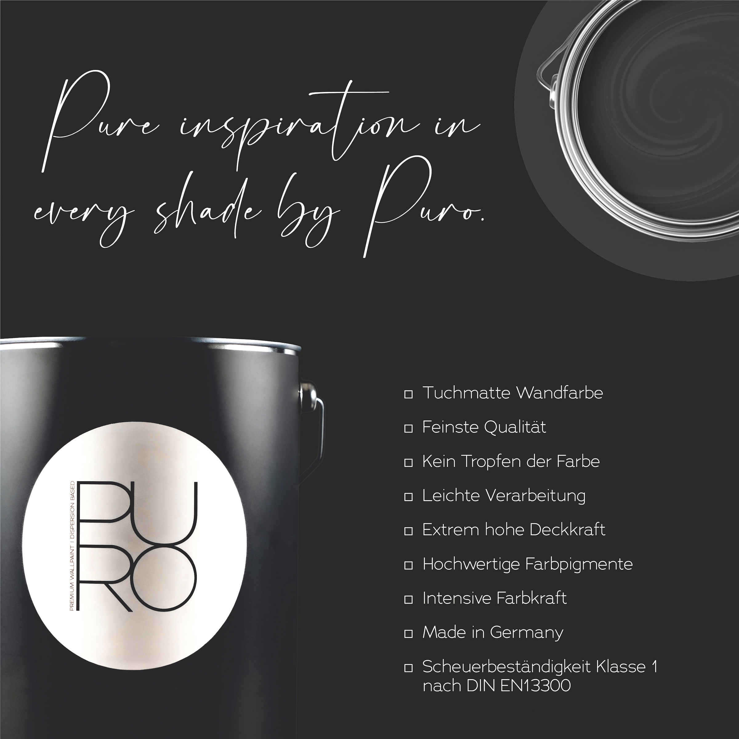 A.S. Création Wandfarbe »Premium Innenwandfarbe PURO Tuchmatt deep black« ideal für Wohn-, Schlafzimmer, Flur & Küche, Schwarz