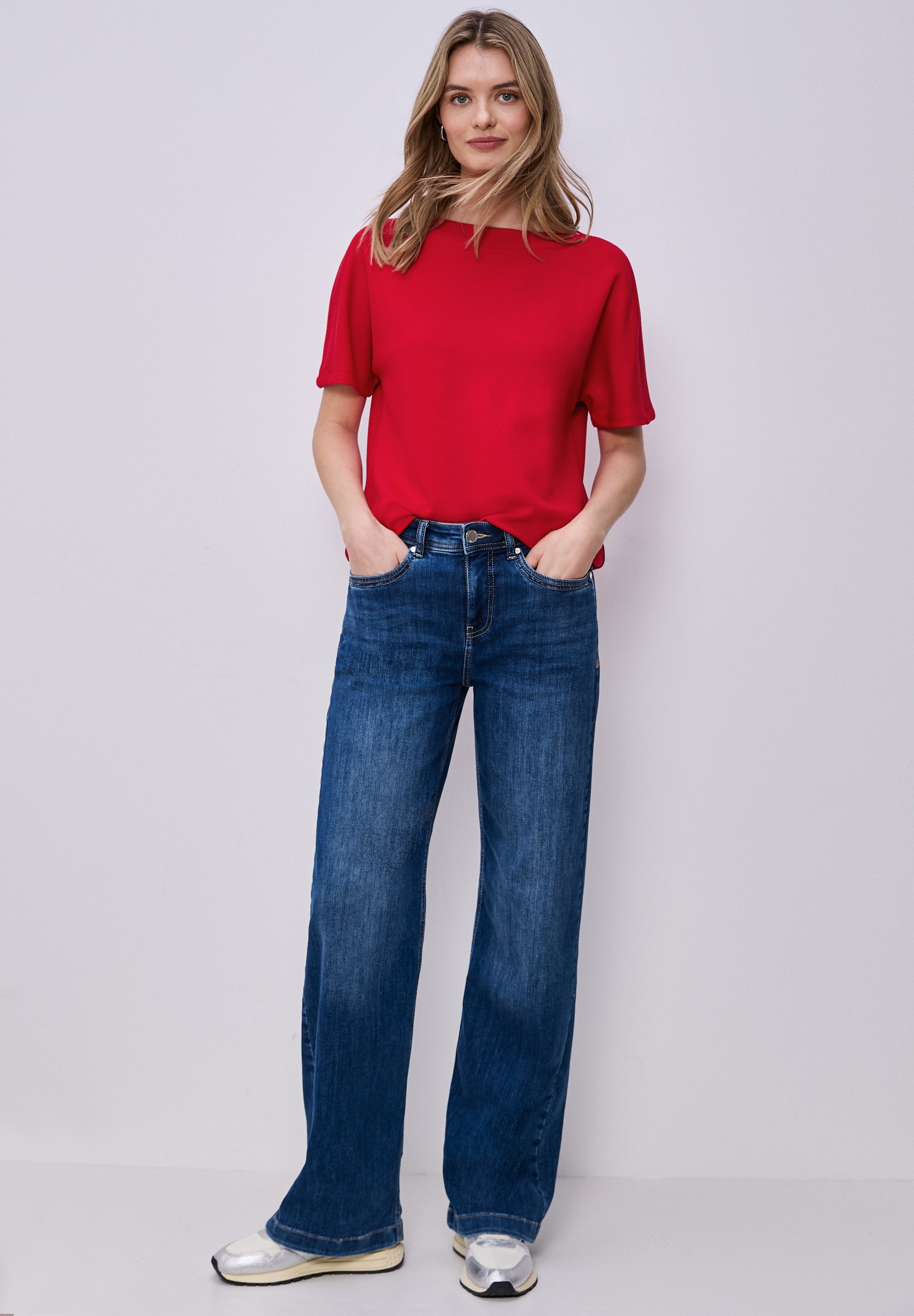 Kurzarmshirt STREET ONE, Damen, Gr. 38, salsa rot, Jersey, Obermaterial: 48% Polyester, 48% Viskose, 4% Elasthan, unifarben, regular fit normal, U-Boot-Ausschnitt, Shirts, mit elastischem Bund 3