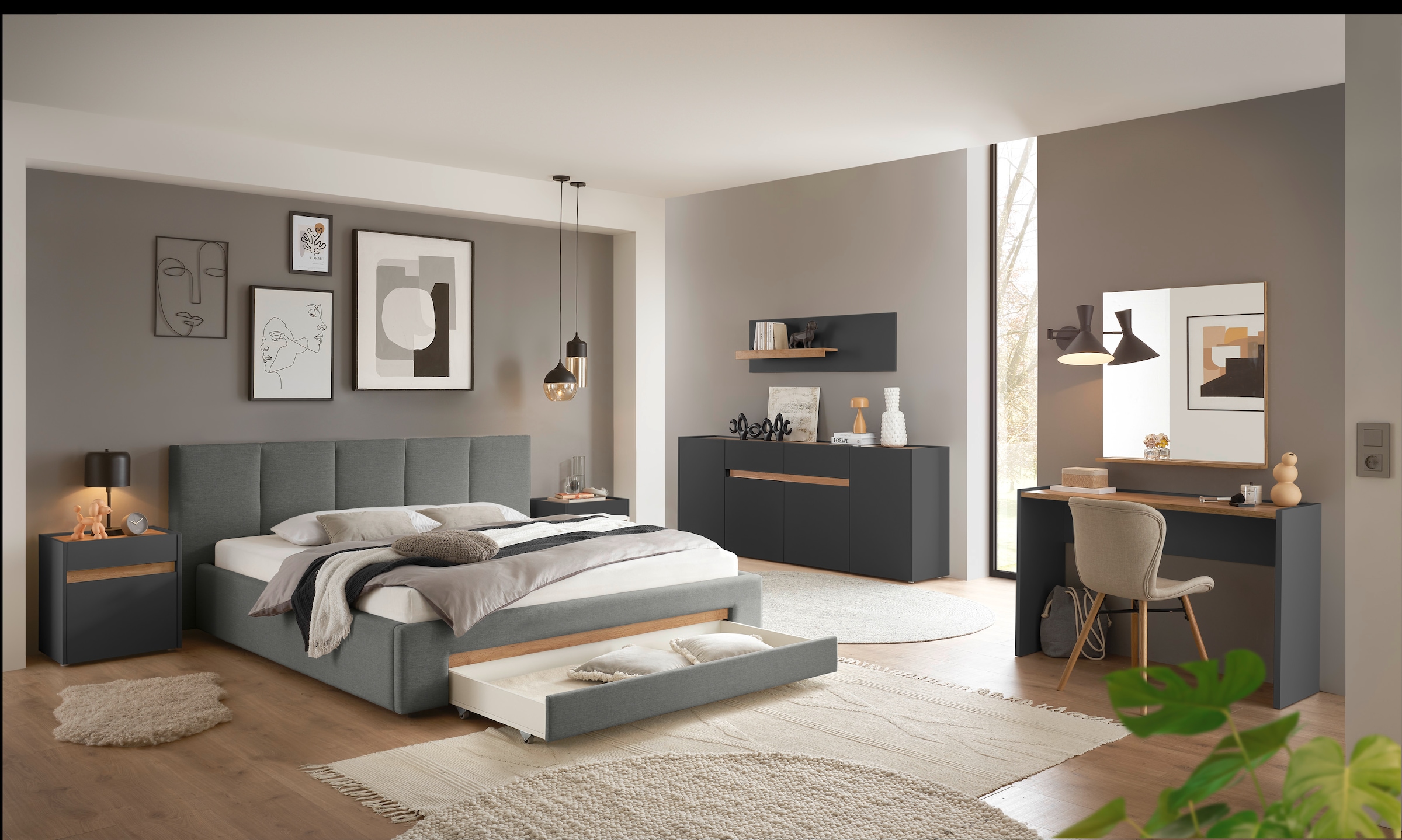 INOSIGN Polsterbett »CiTY/GiRON, Bettgestell mit Bettkasten, gepolstertes Stauraumbett«, mit Hundebett oder Stauraumschublade, Bezug Cord-oder Leinenoptik