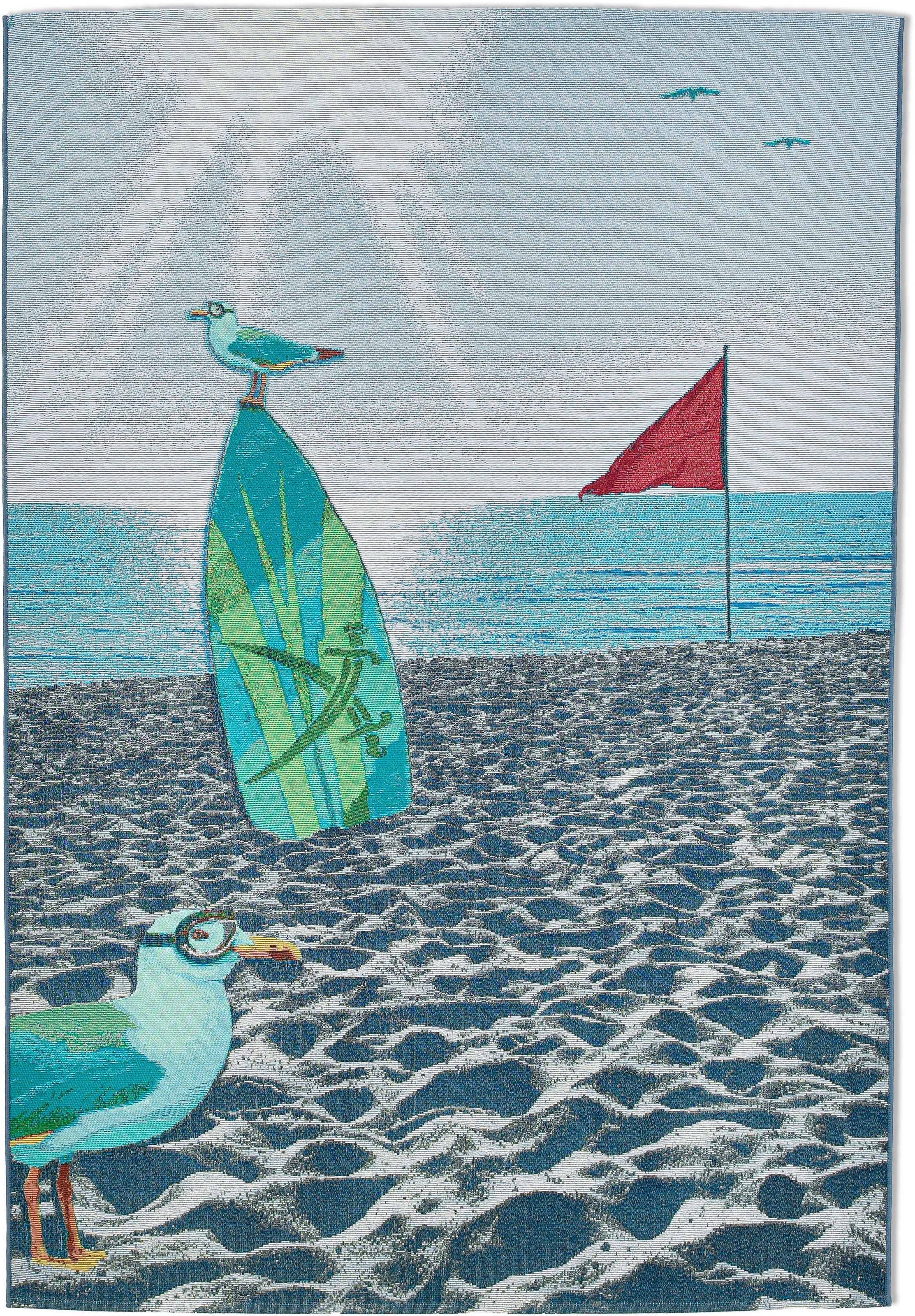 Thumbnail - Sansibar Teppich "Rantum Beach SA-021" rechteckig 5 mm Höhe Flachgewebe, modernes Design, Strand & Surfboard, Outdoor ge...