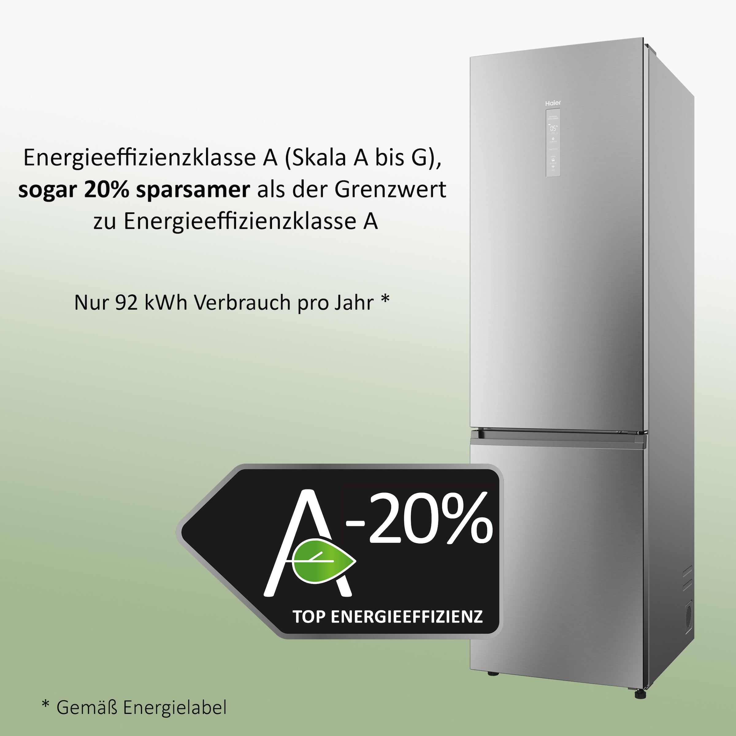 Haier Kühl-/Gefrierkombination 2D 60 Series 7 »HDPW7620AANPK«, Absolut effizient: Nur 92 kWh jährlicher Energieverbrauch