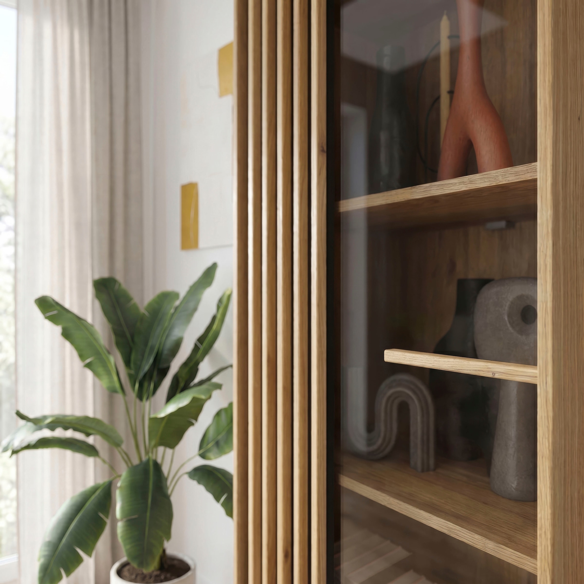 FORTE Vitrine »Forte Arank Vitrine 200 , Glastüre, Beleuchtung optional bestellbar« B/H/T 63,4/200,1/41,7 cm Lamellenoptik