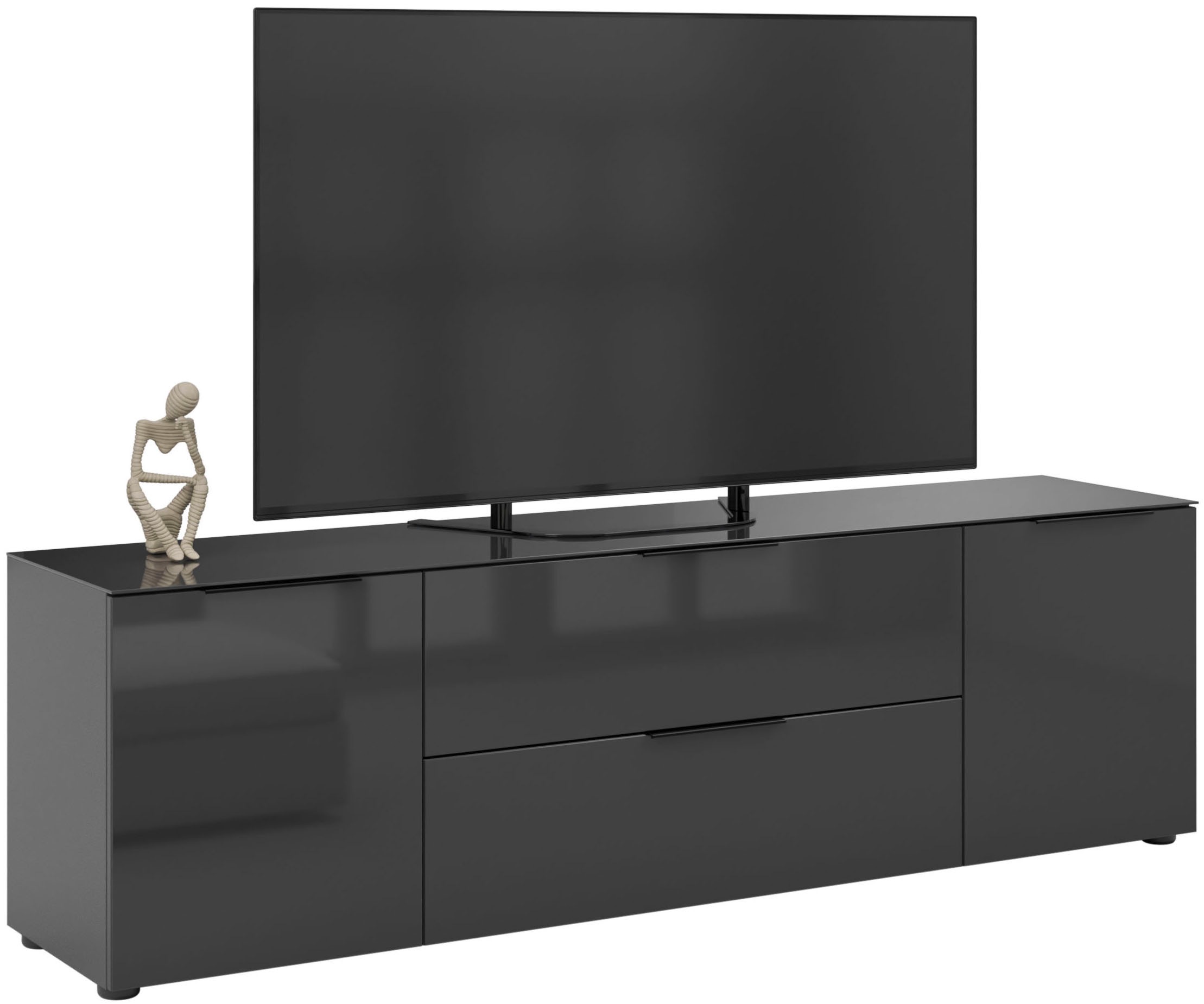 Manjana Möbel Lowboard »mit Chrom oder Schwarz matten Metallgriffen« mit Glasfronten, melaminbeschichtete Oberfläche, Made in Germany