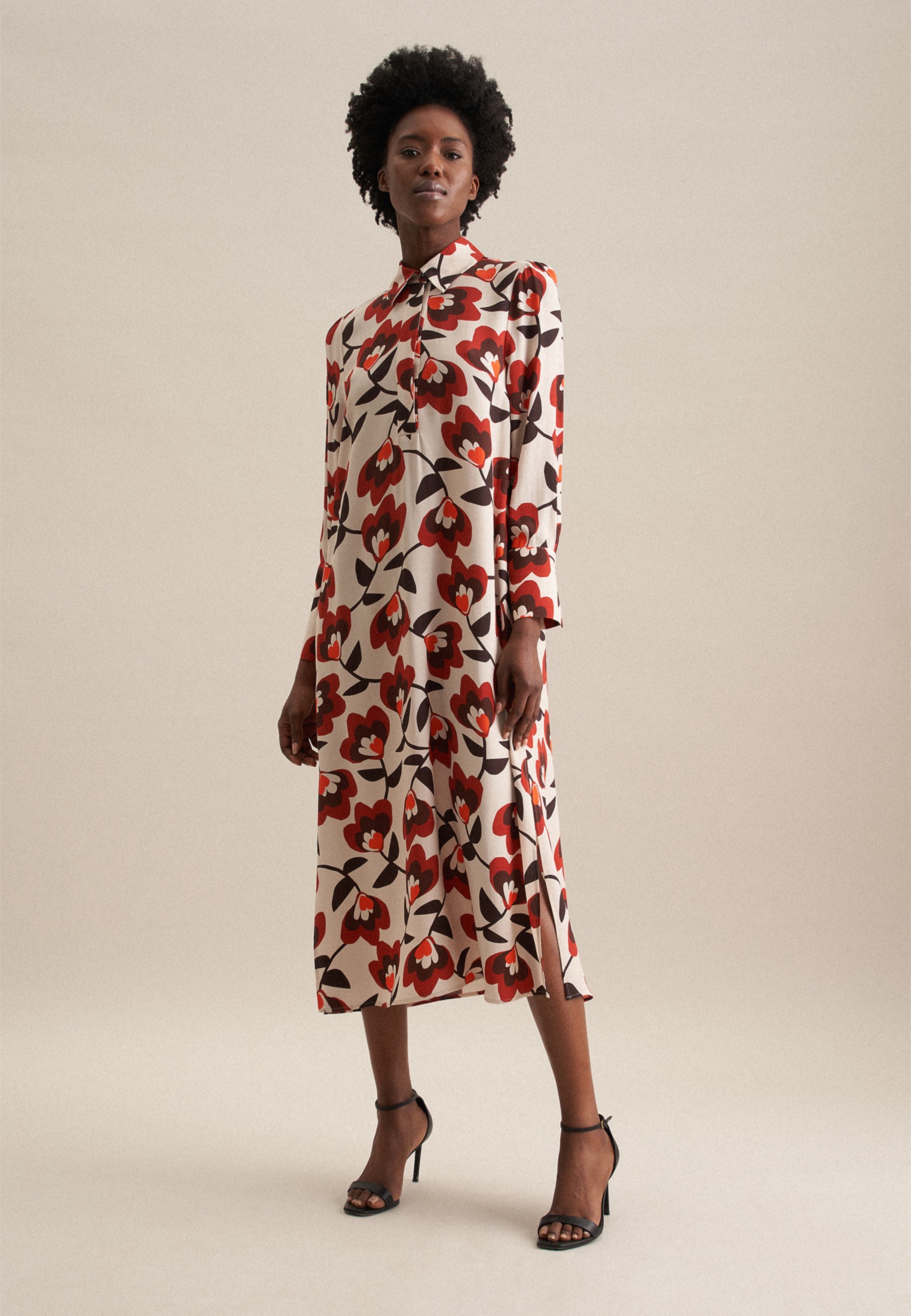 seidensticker Sommerkleid »Schwarze Rose« Langarm Kragen Druck