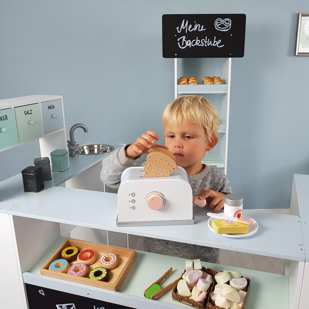 MUSTERKIND® Kinder-Toaster »Olea, weiß/graublau«, mit drehbaren Knopf