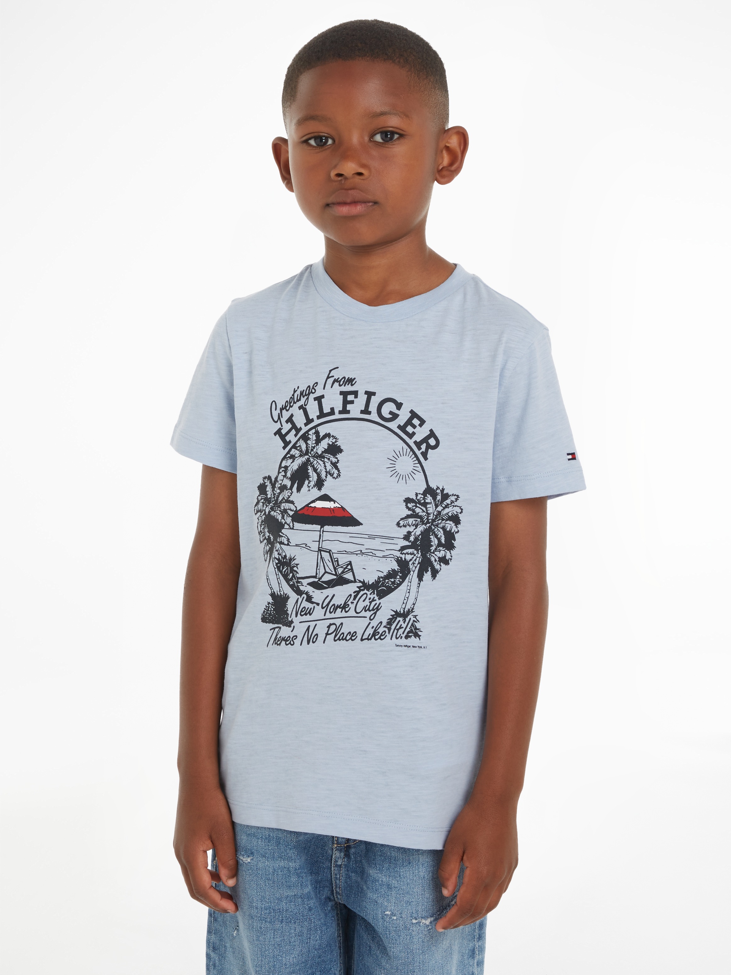 Tommy Hilfiger T Shirt GREETINGS FROM TEE S S Kinder bis 16 Jahre groBer Frontprint online bestellen BAUR