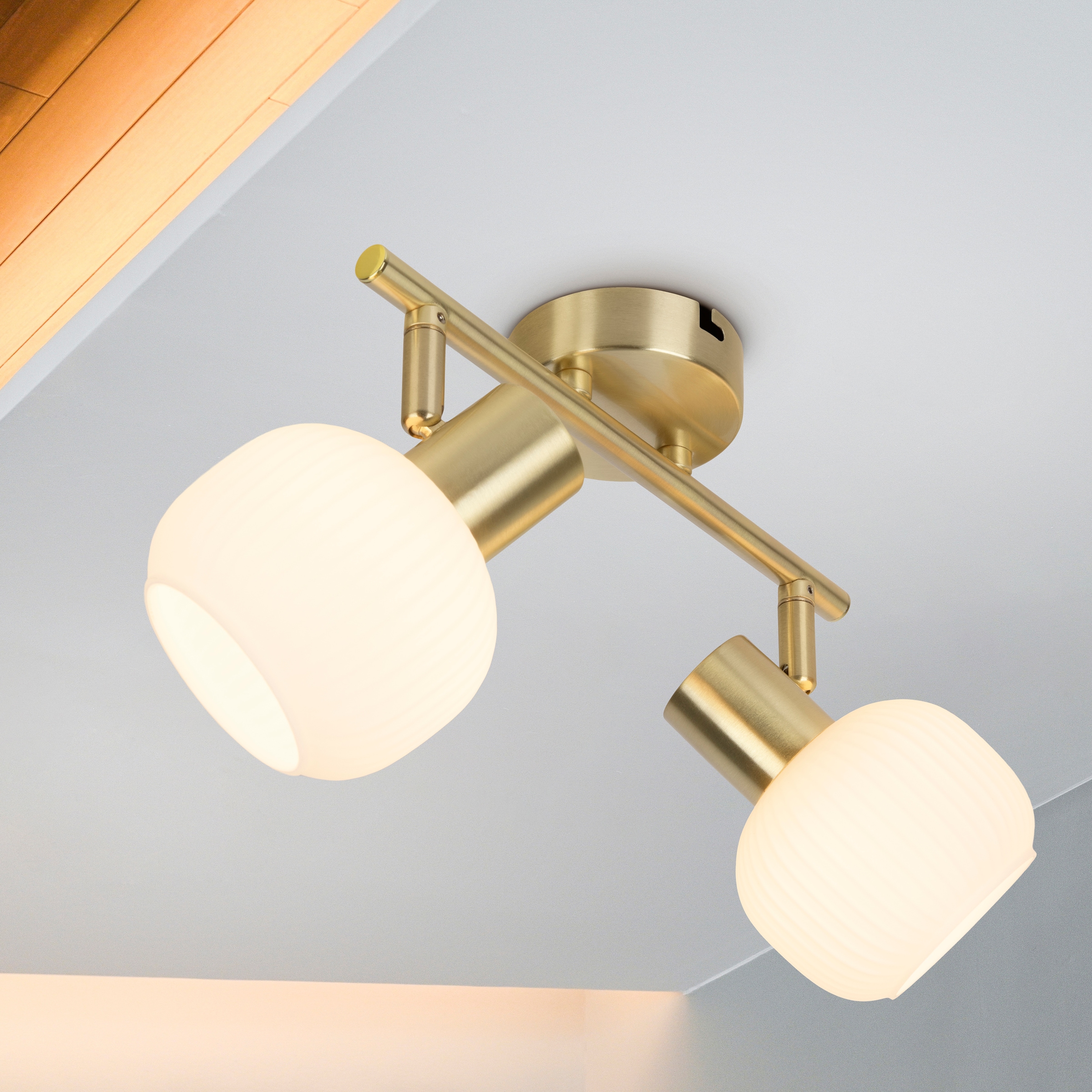 näve Deckenleuchte »Learta« E14 1 Stk. Spot, exkl. E14, messing matt, Glas weiß opal