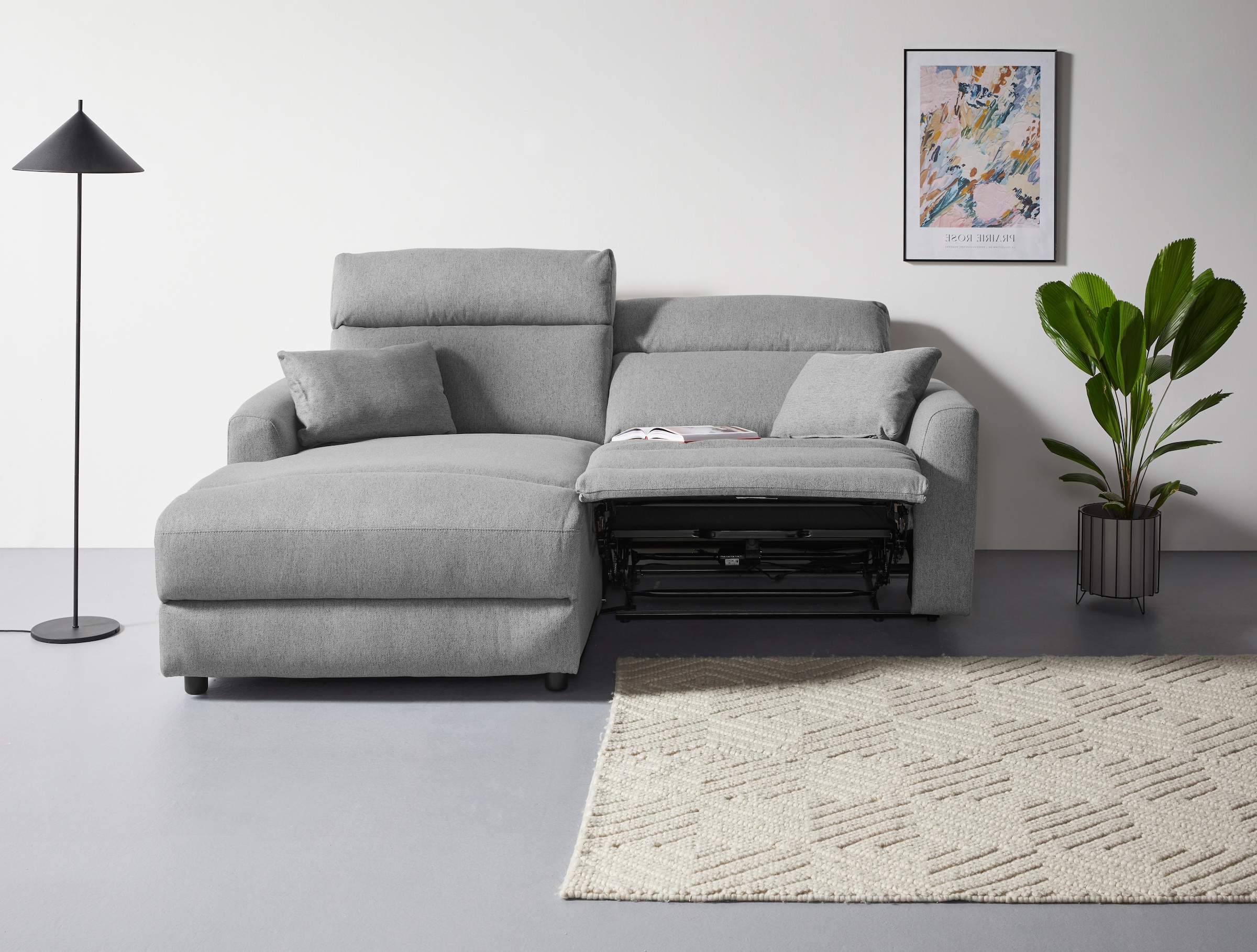 INOSIGN Ecksofa »JENNA, L-Form, 209cm, manuelle u. elektrische Funktion, mit USB A/C,«, Liegefunktion 105°-150°, Federkern, Struktur fein